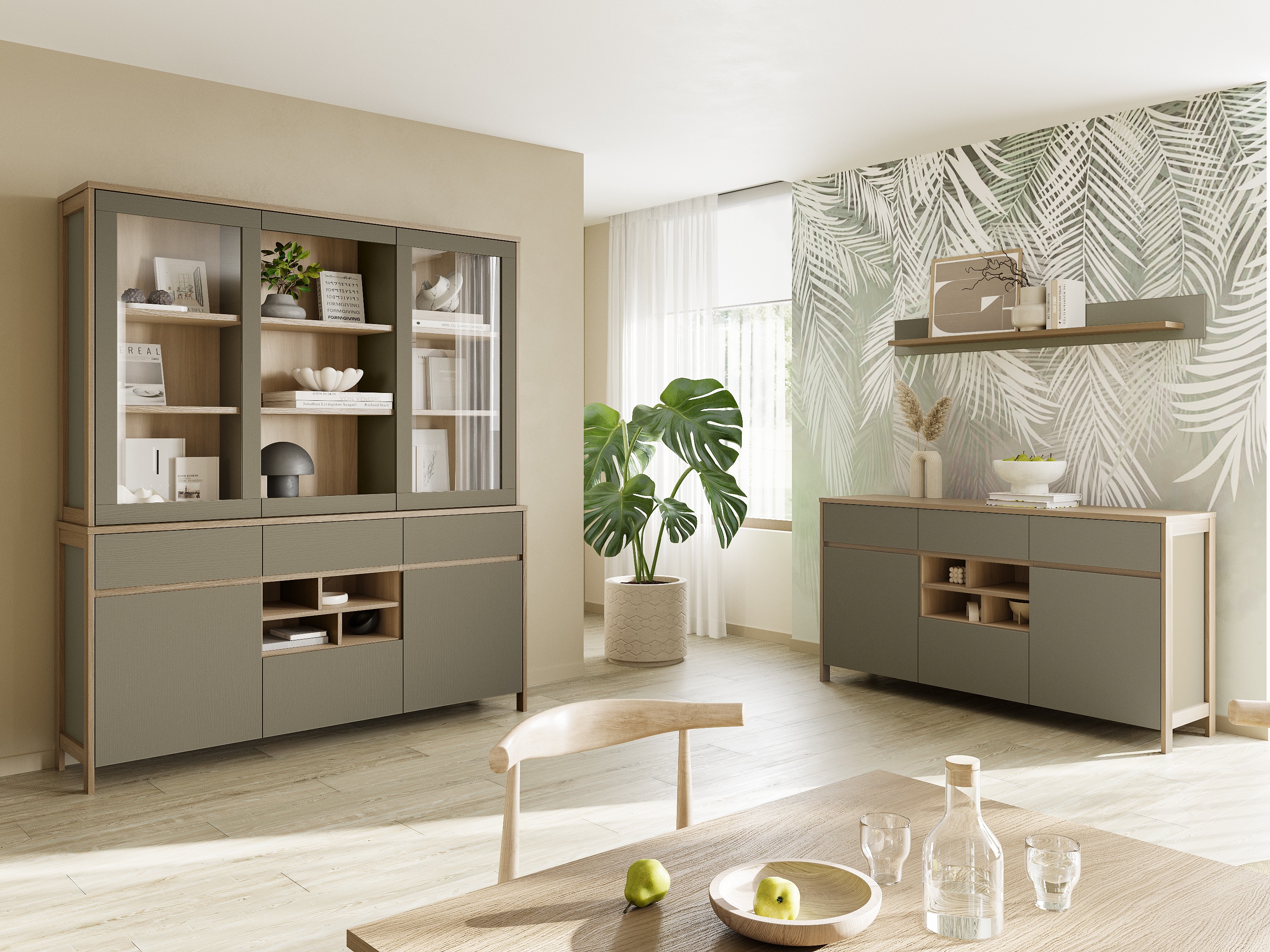 Vægreol Fermaru 108 (Støvet grøn + Egetræ)