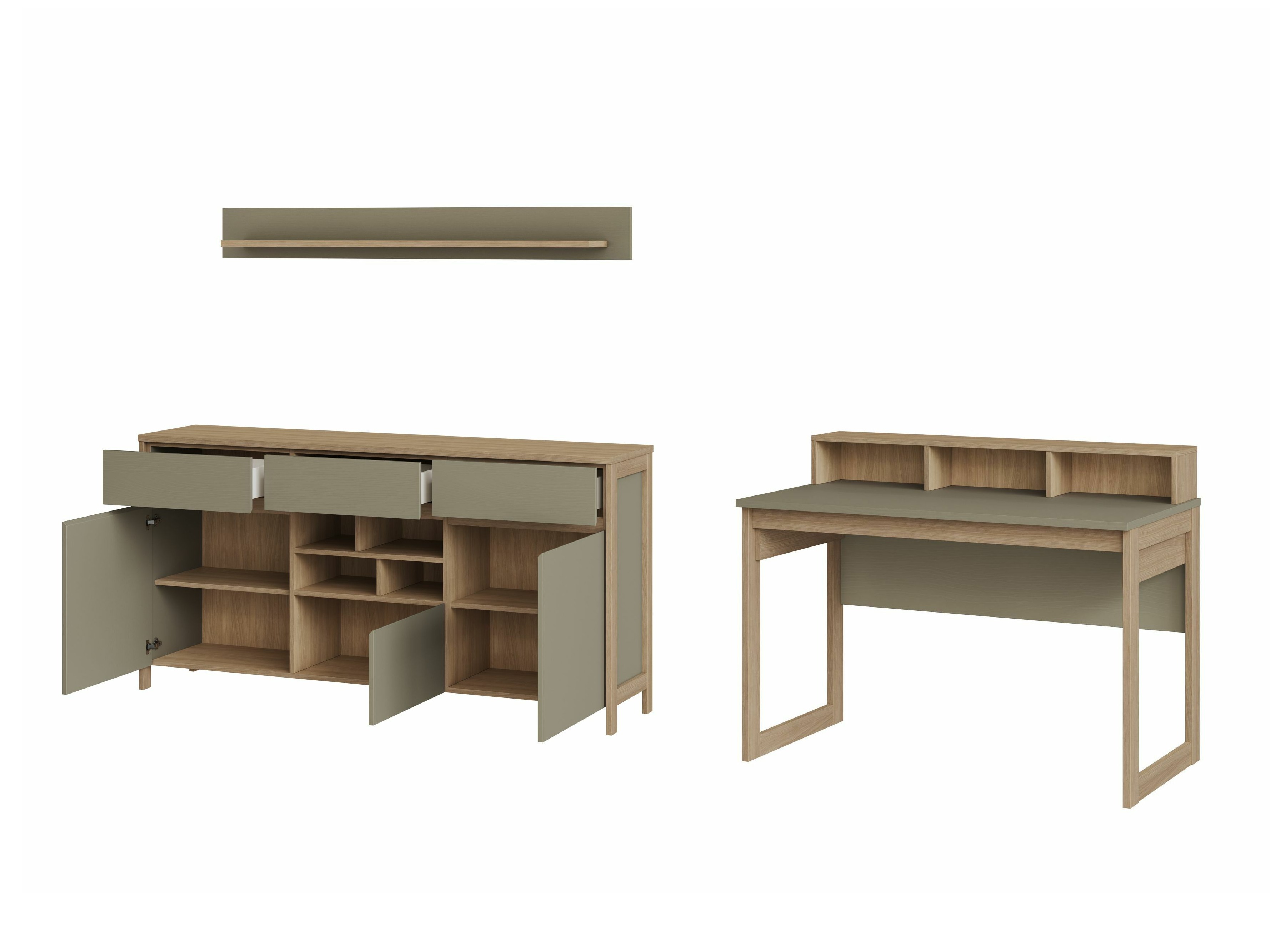 Hjemmekontorsæt Fermaru 116 (Støvet grøn + Egetræ)