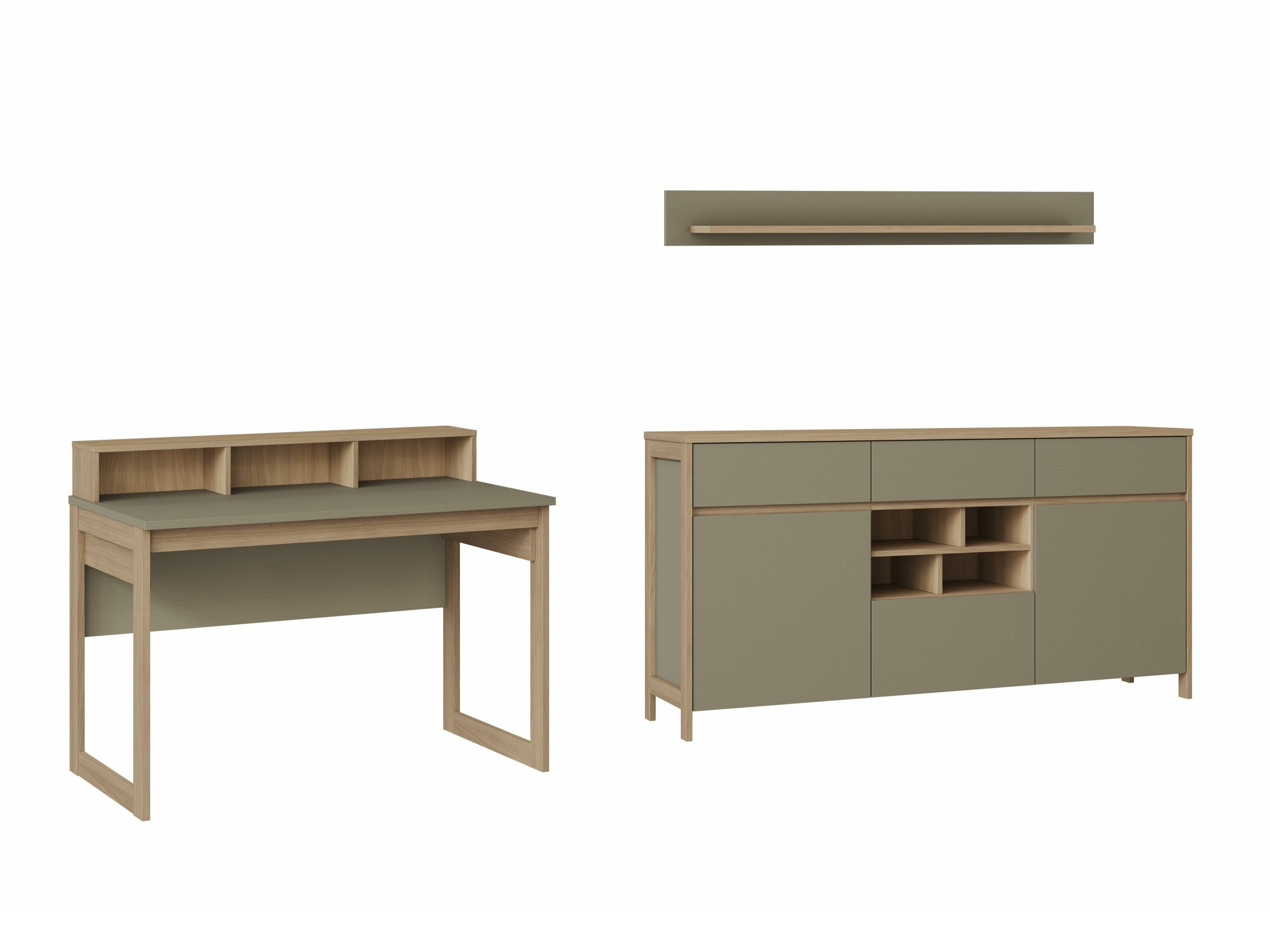 Hjemmekontorsæt Fermaru 116 (Støvet grøn + Egetræ)