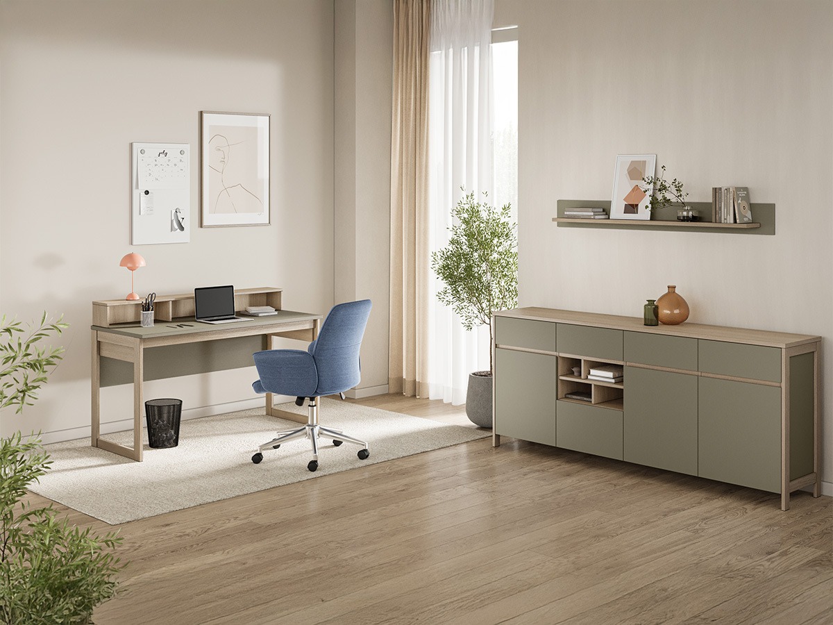 Hjemmekontorsæt Fermaru 117 (Støvet grøn + Egetræ)