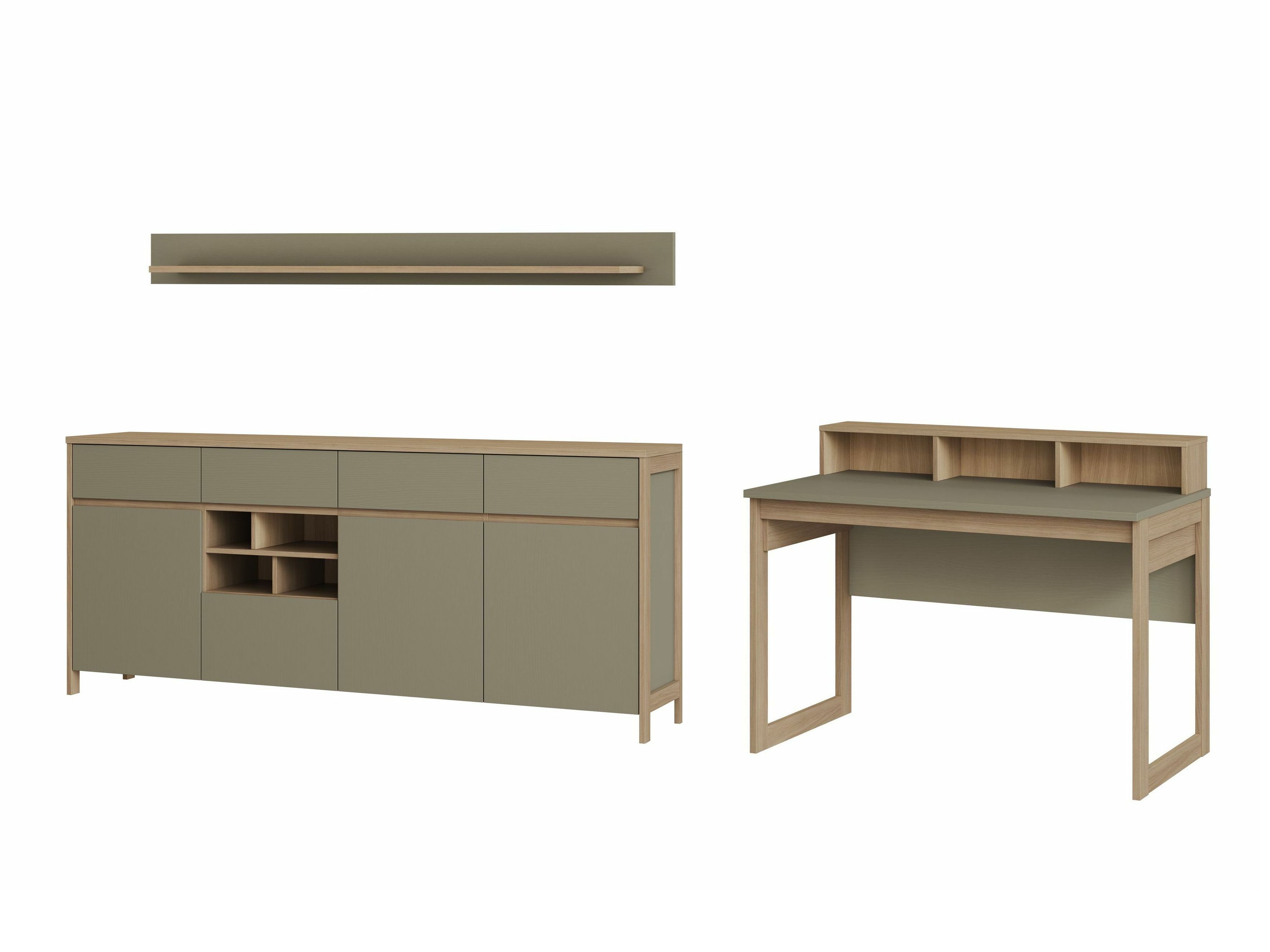 Hjemmekontorsæt Fermaru 117 (Støvet grøn + Egetræ)