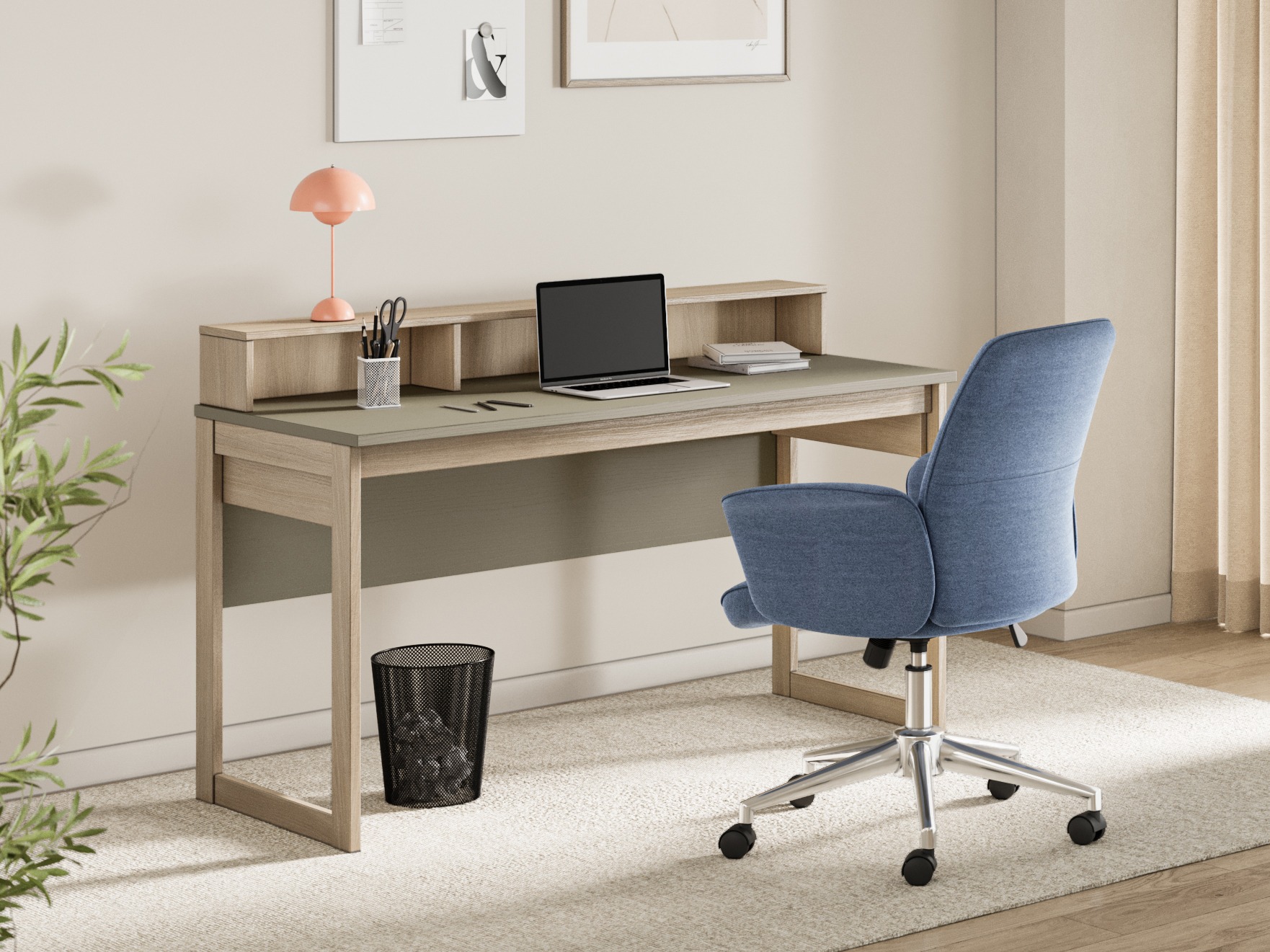 Skrivebord Fermaru 115 (Støvet grøn + Egetræ)