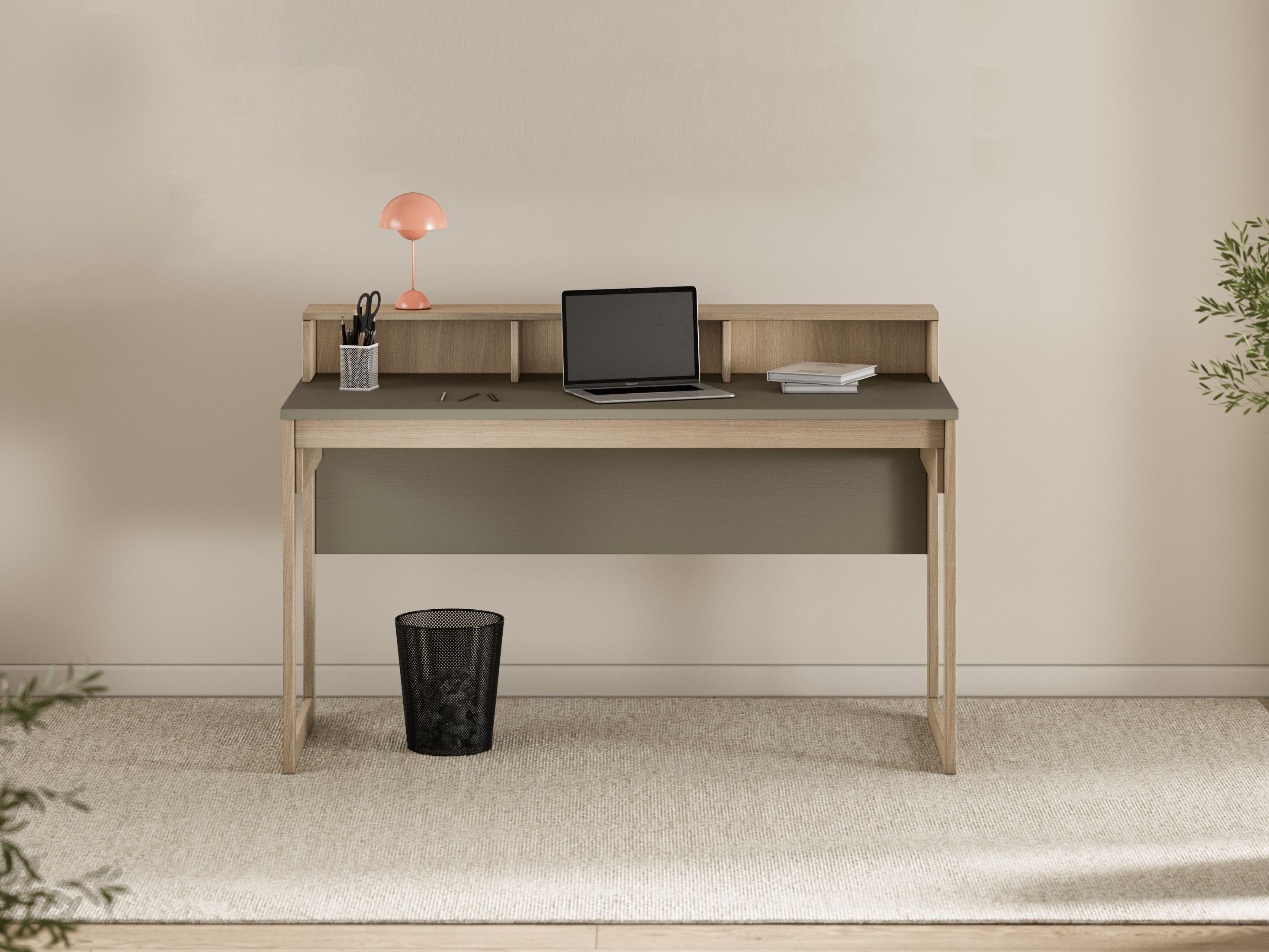 Skrivebord Fermaru 115 (Støvet grøn + Egetræ)