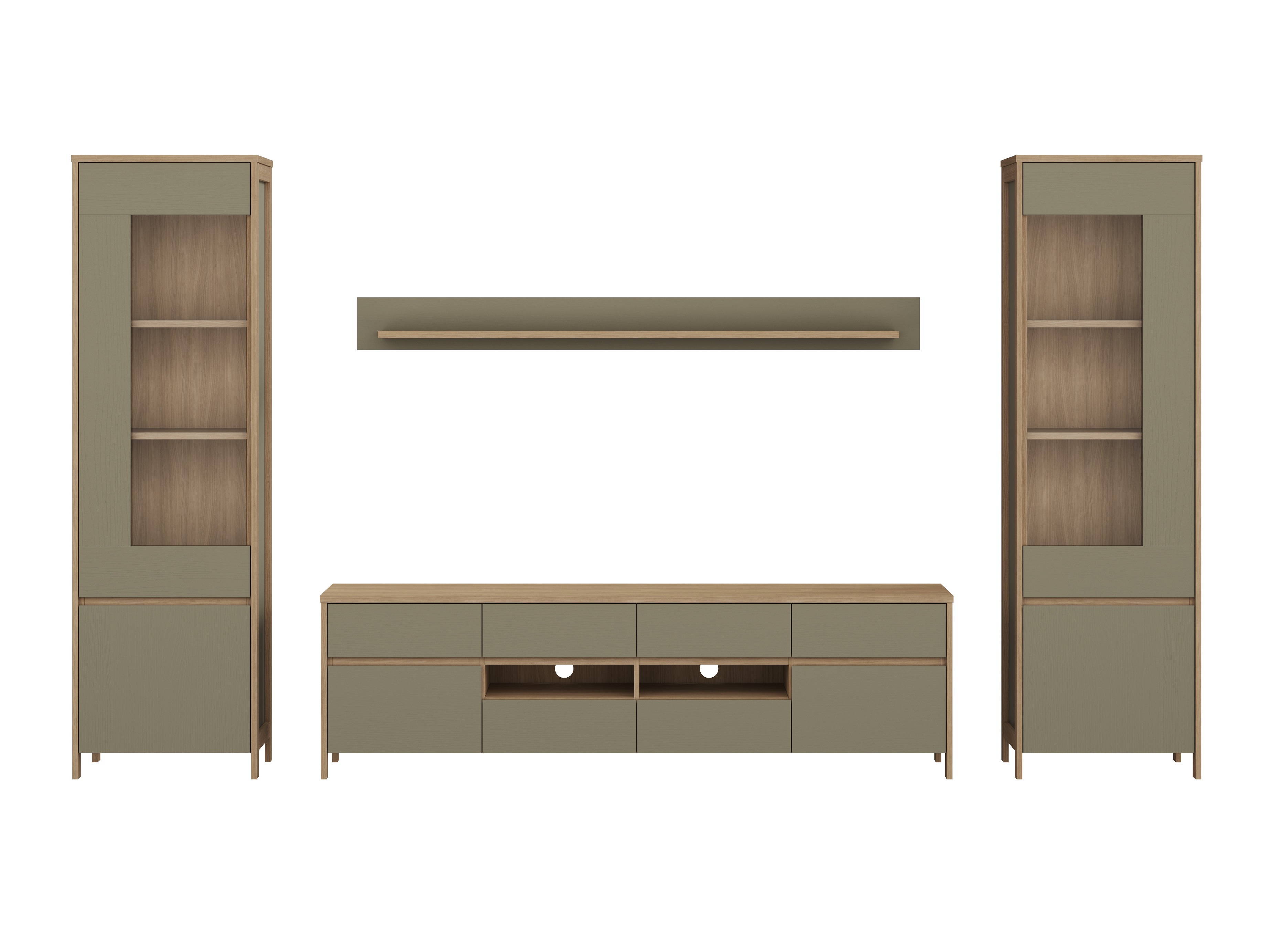 Stuemøbelsæt Fermaru 111 (Støvet grøn + Egetræ)