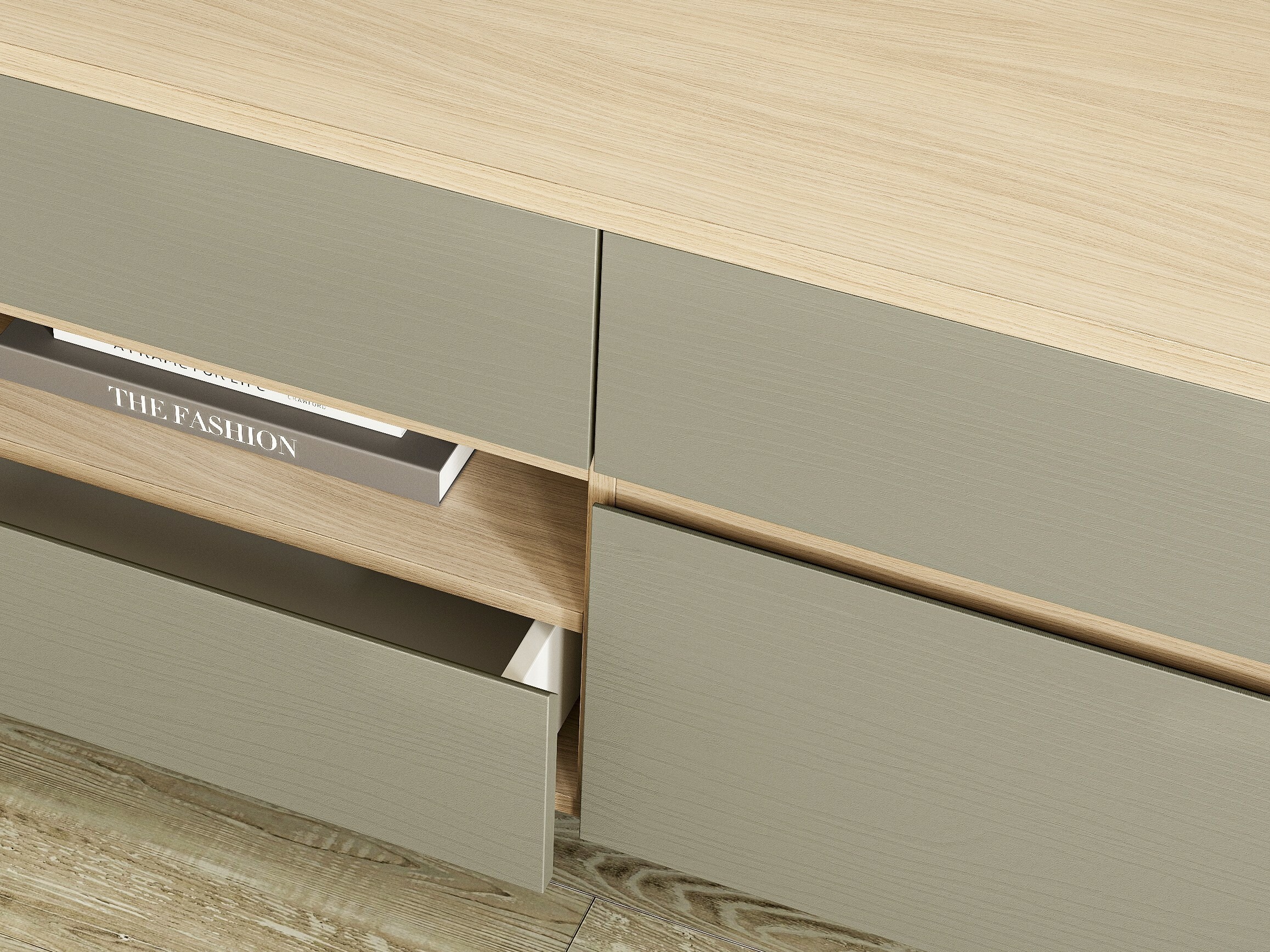 Stuemøbelsæt Fermaru 113 (Støvet grøn + Egetræ)