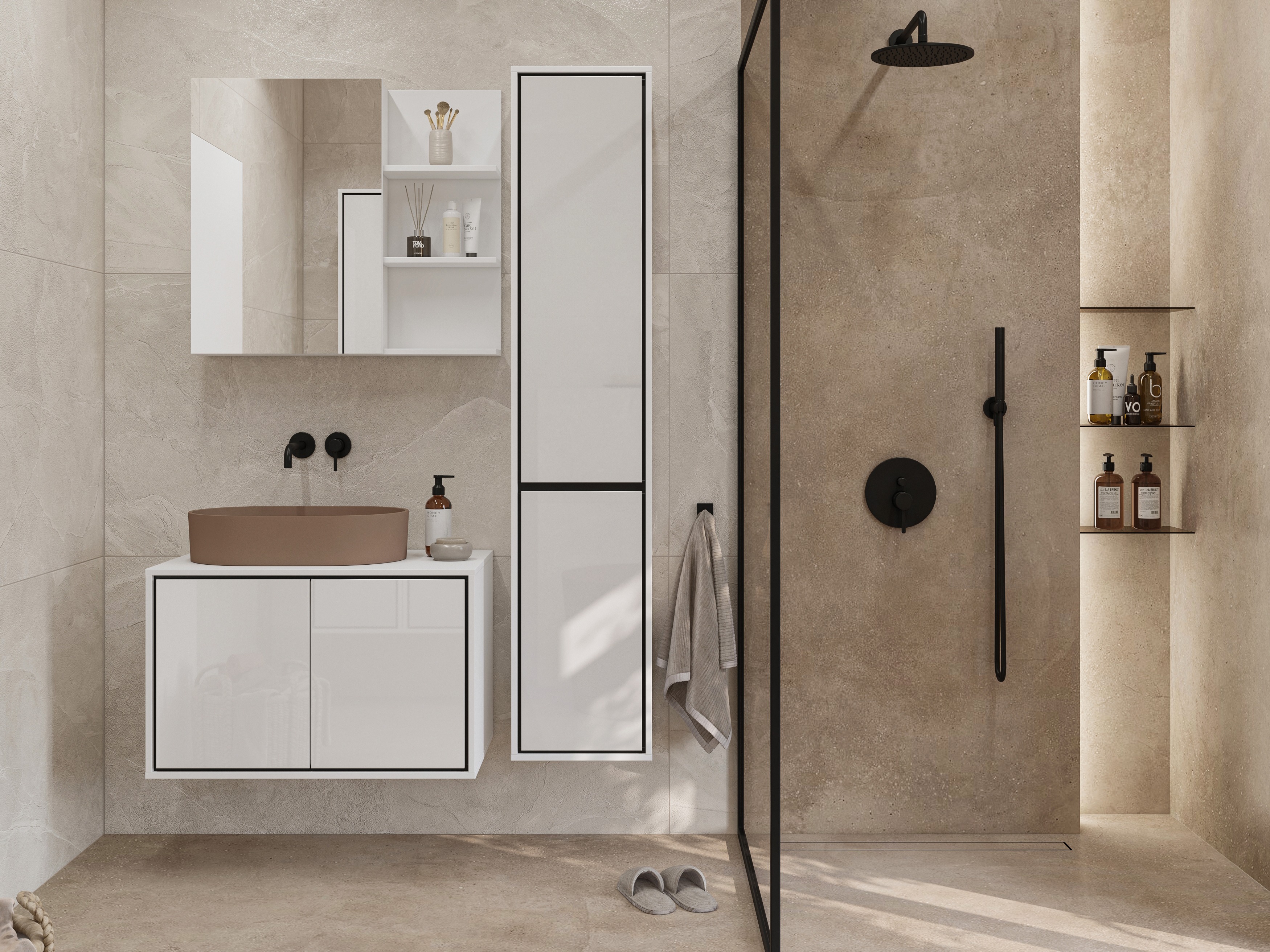 Badeværelsessæt Tecavu 105 (Glansfuld hvid + Hvid)