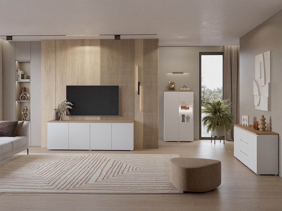 Reol Baletu 108 (Hvid + Egetræ)