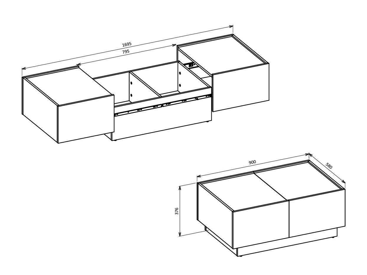 Transformer sofabord Austin 380 (Wotan eg + Sort)