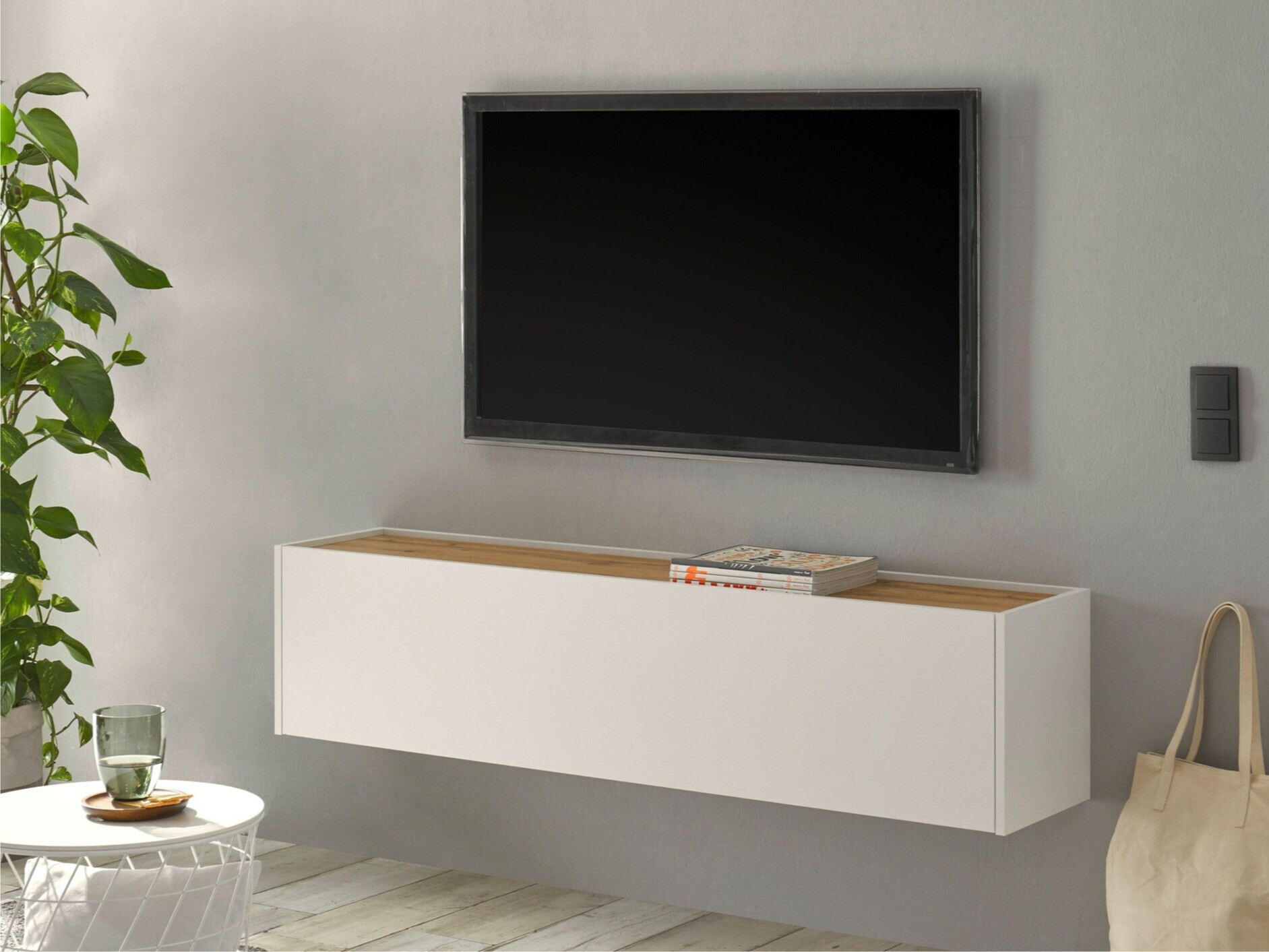 TV-bord Elbsori 108 (Hvid + Wotan eg)