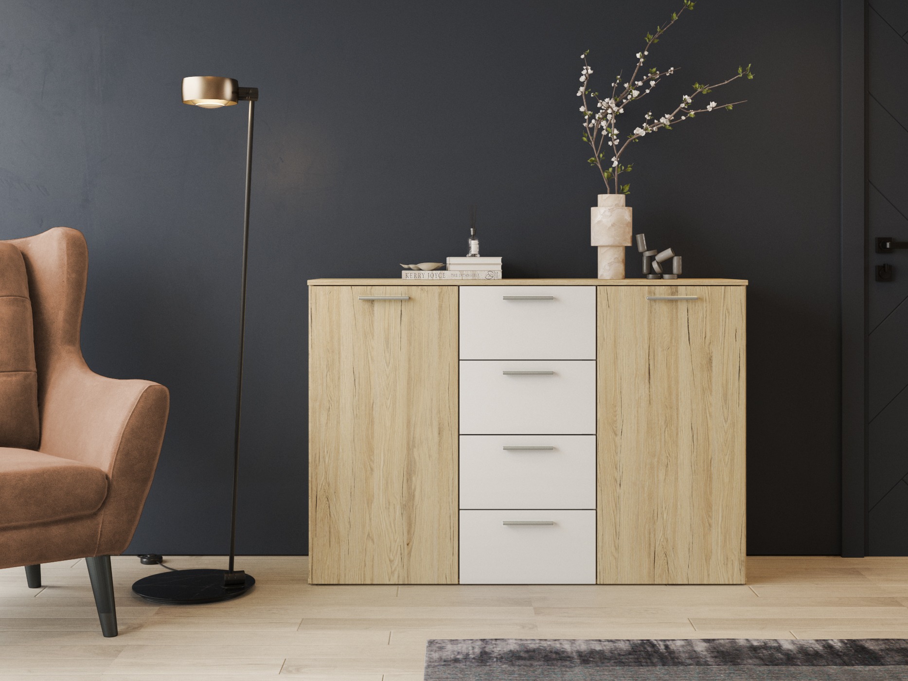 Kommode Melvele 101 (San remo eg + Hvid)