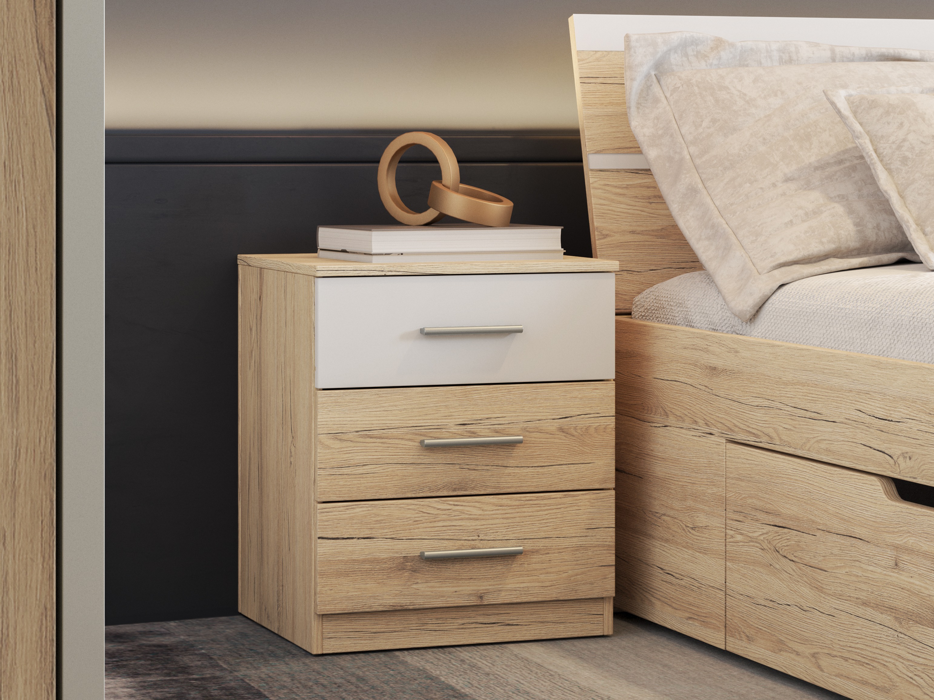 Sengebord Melvele 100 (San remo eg + Hvid)