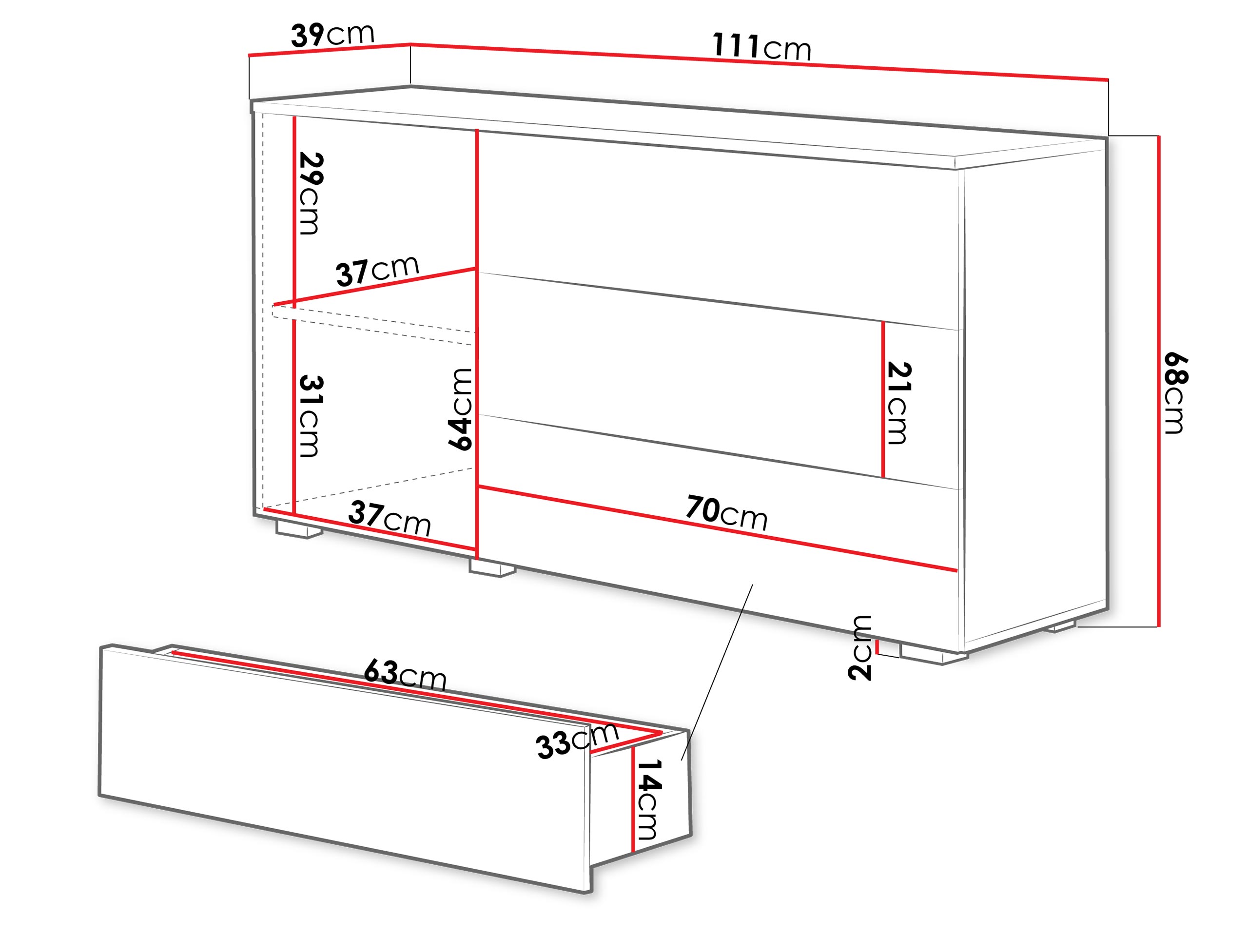Kommode Sarasota 128 (Hvid + Glansfuld grå)