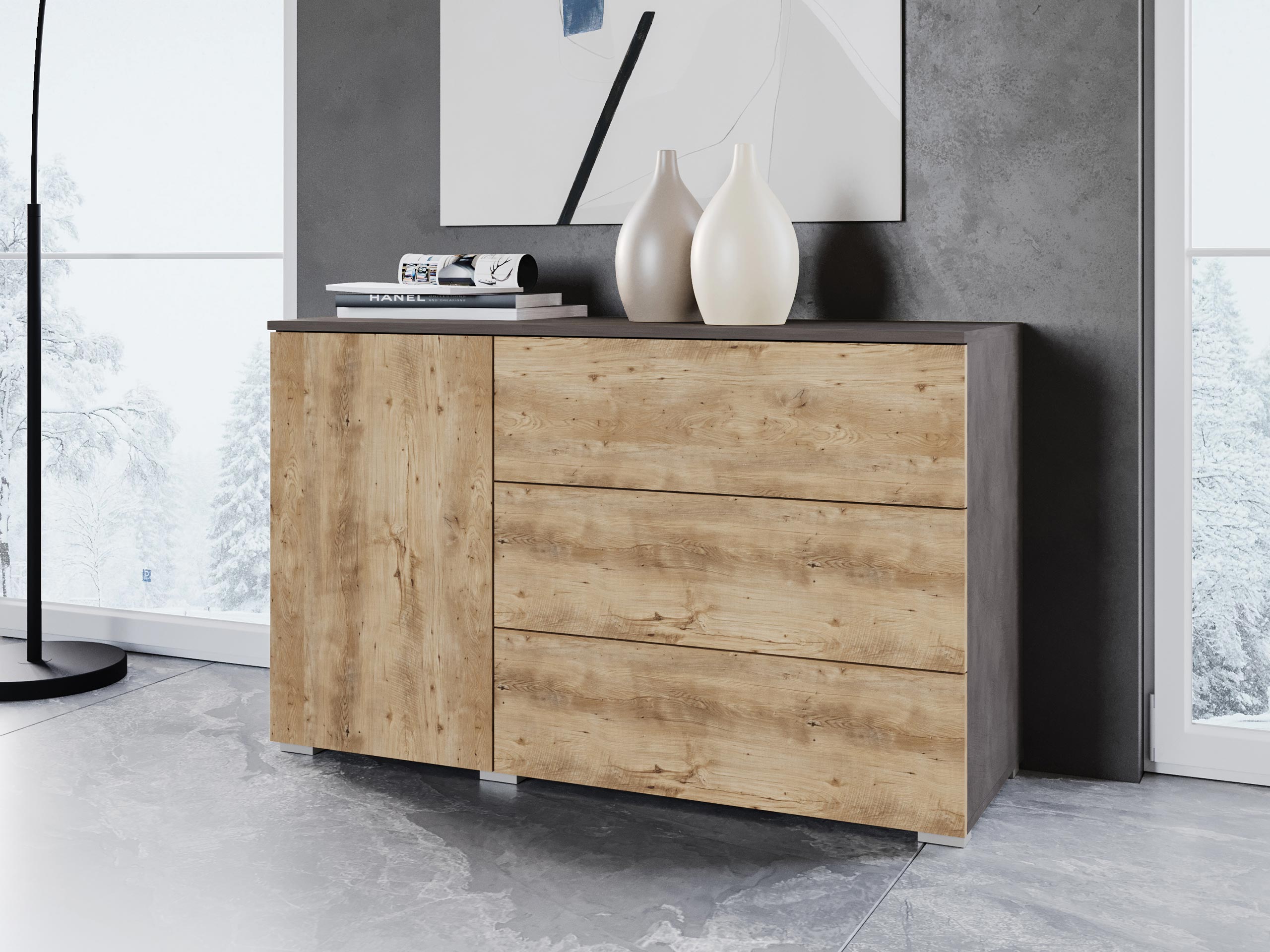 Kommode Sarasota 128 (Matera grå + Kastanje)