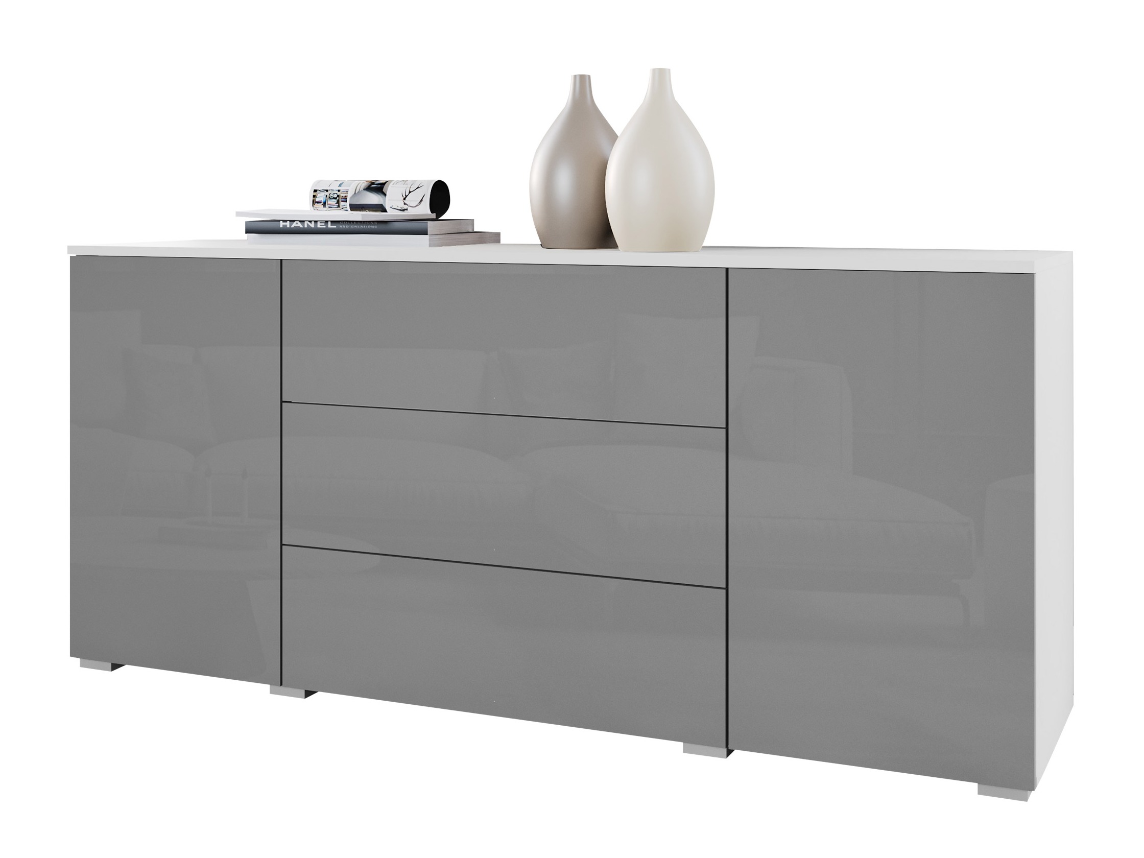 Kommode Sarasota 129 (Hvid + Glansfuld grå)