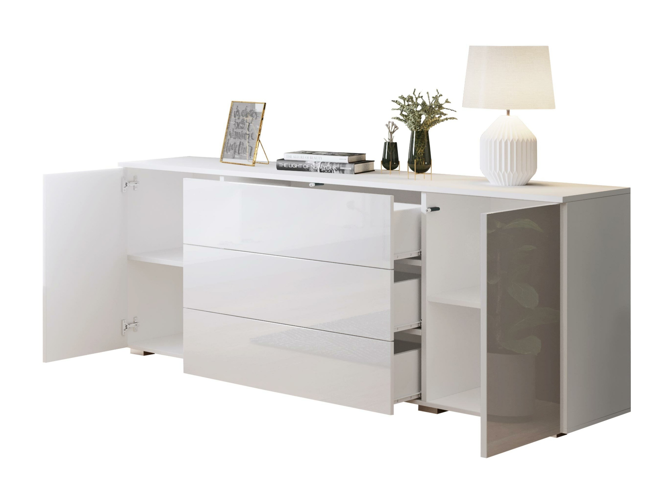 Kommode Sarasota 129 (Hvid + Glansfuld grå)