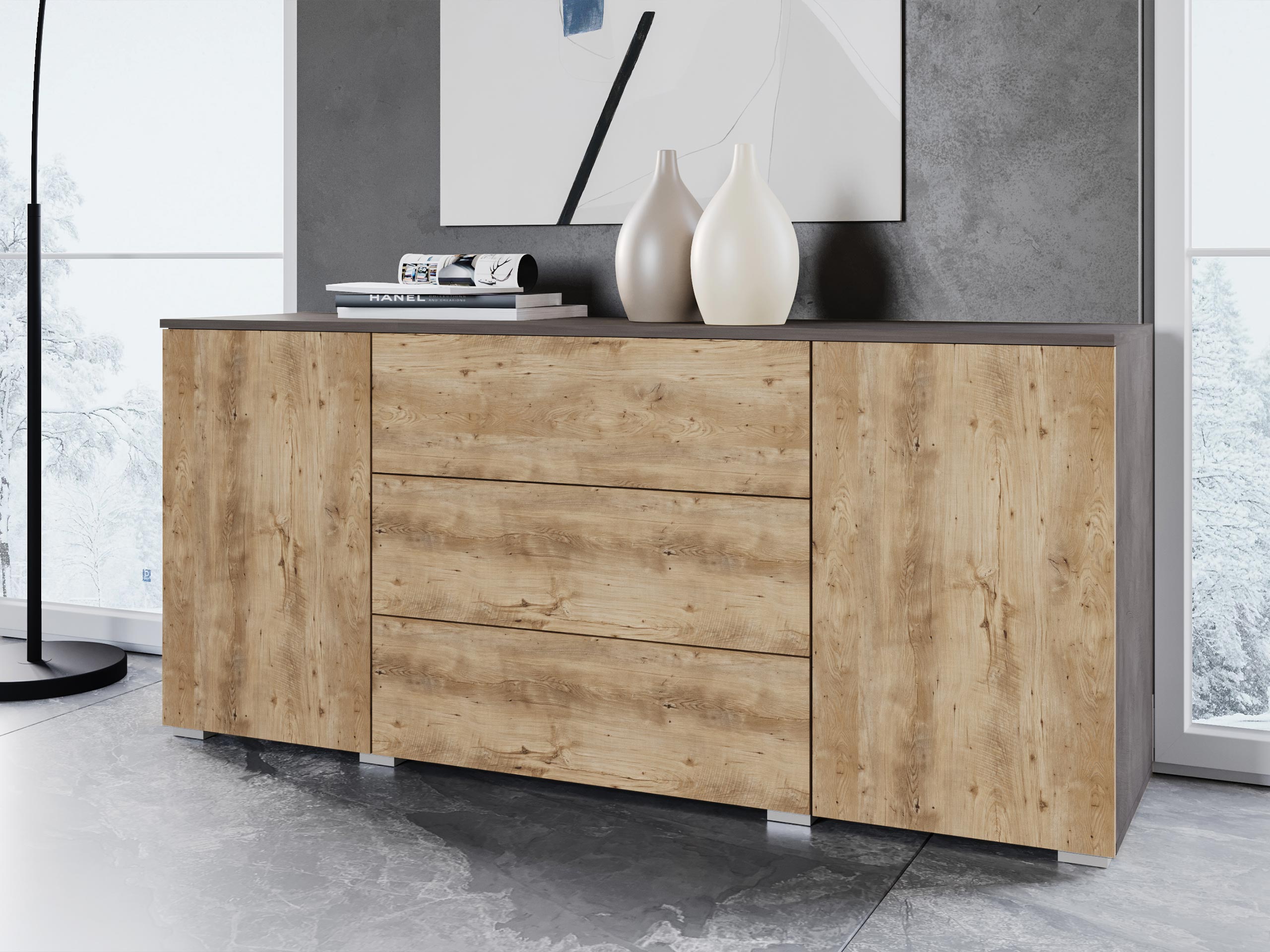 Kommode Sarasota 129 (Matera grå + Kastanje)