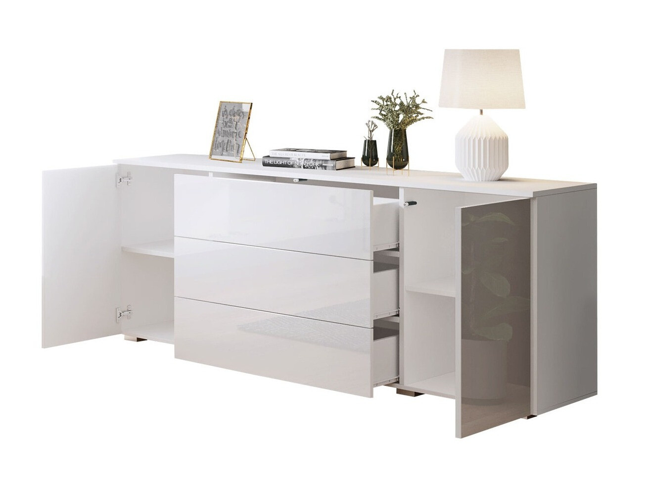 Kommode Sarasota 129 (Wotan eg + Glansfuld hvid)