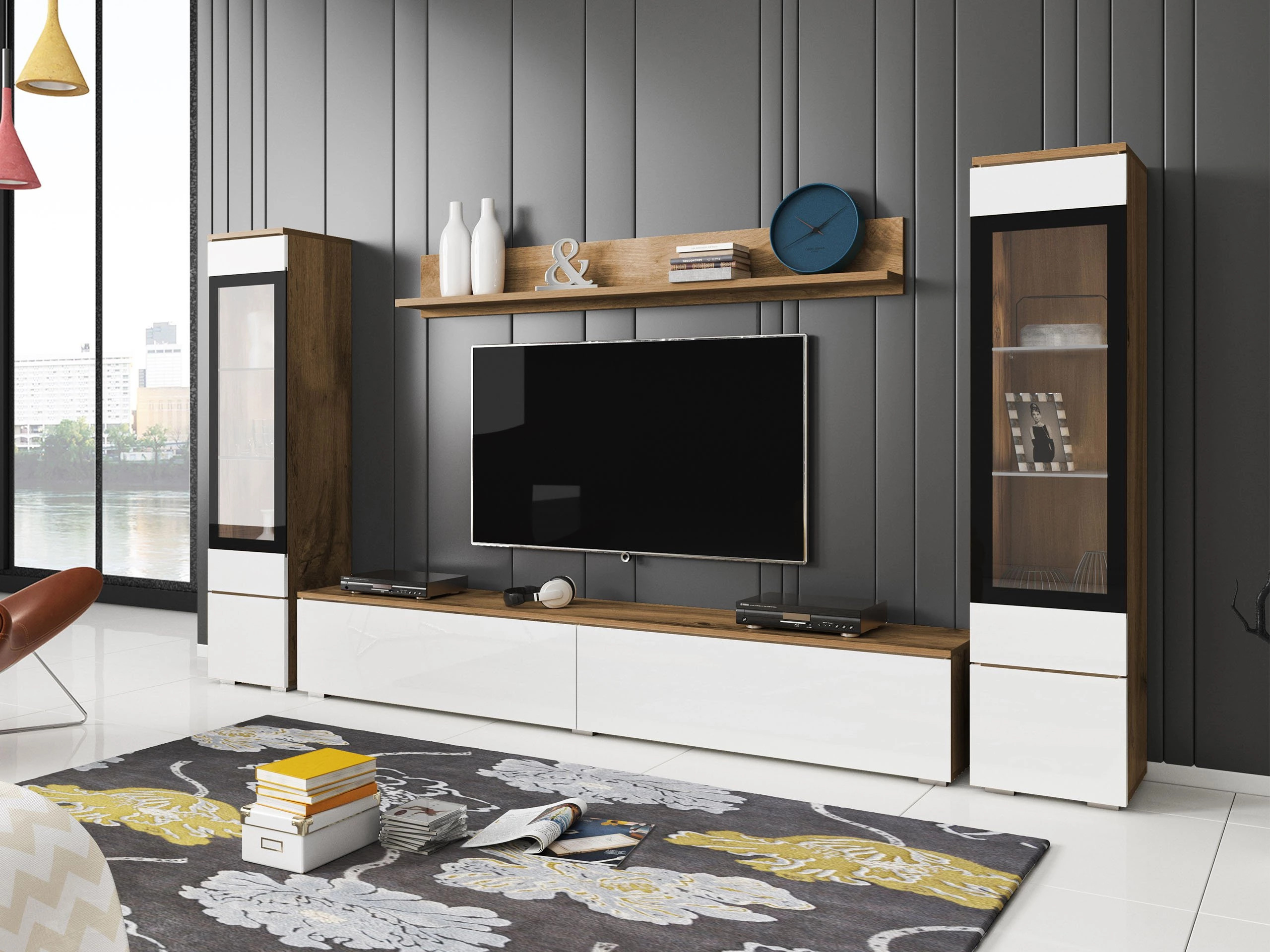 Stuemøbelsæt Sarasota 126 (Wotan eg + Glansfuld hvid)