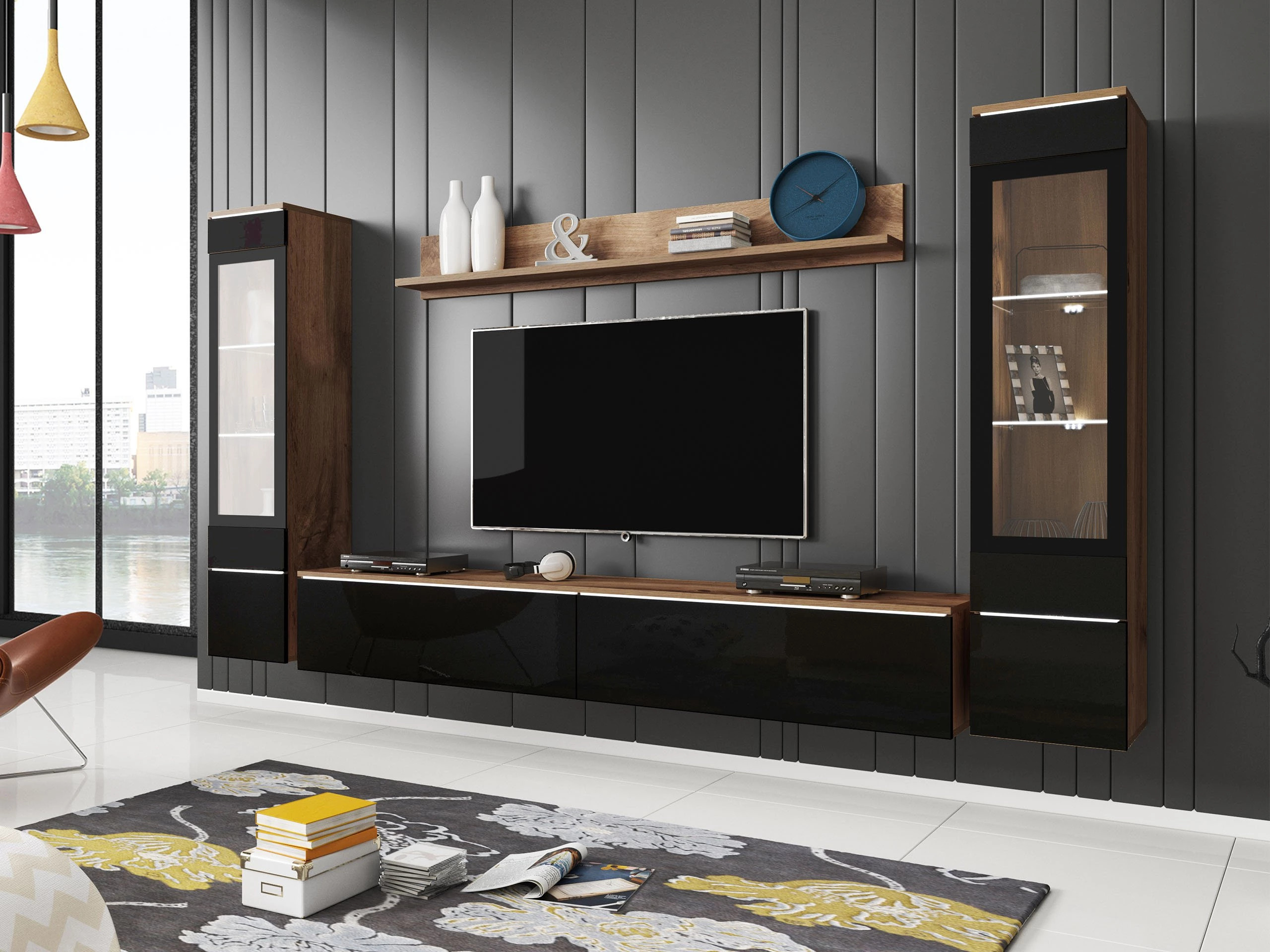 Stuemøblersæt Sarasota 126 (Wotan eg + Blank sort)