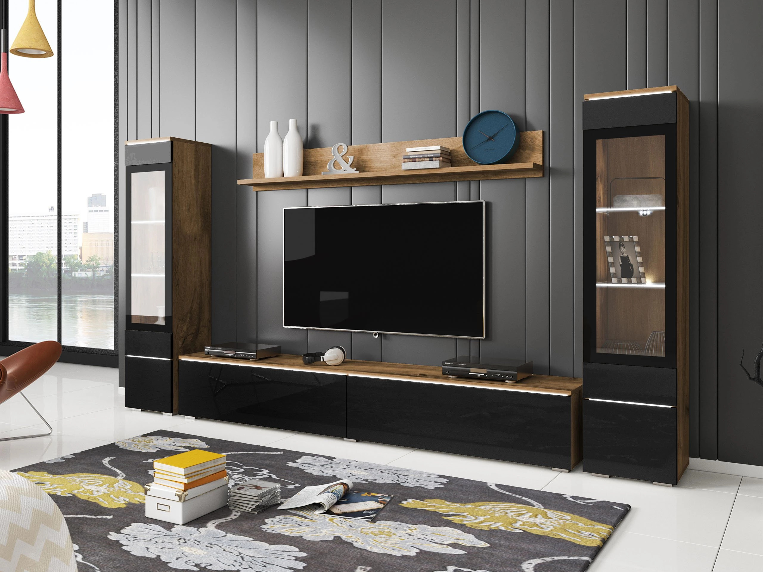 Stuemøblersæt Sarasota 126 (Wotan eg + Blank sort)