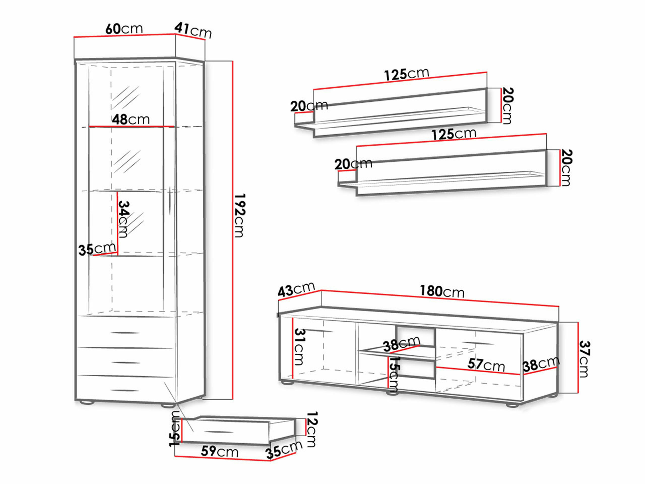 Stuemøbelsæt Tornola 107 (Hvid + Glansfuld hvid)