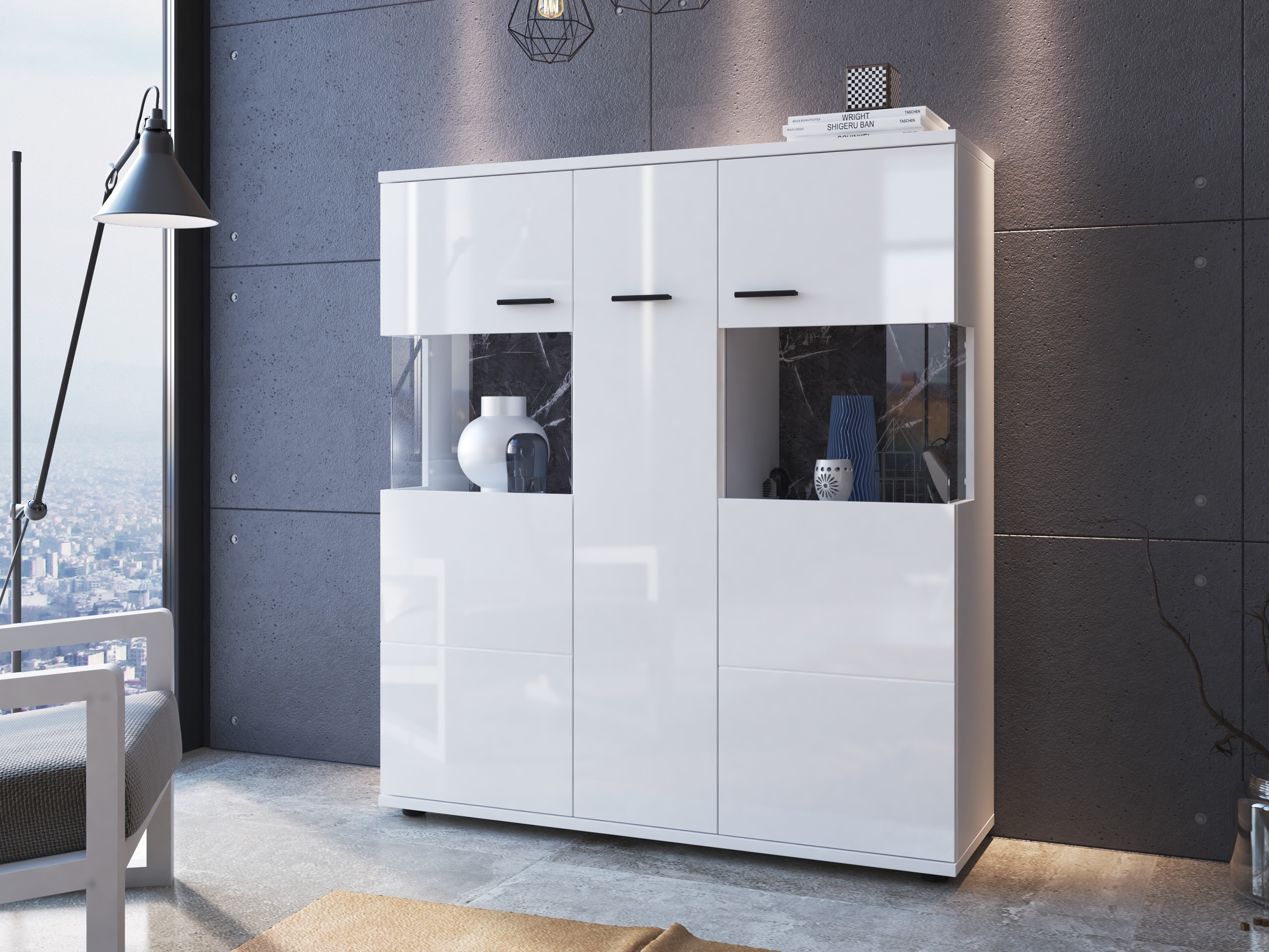 Reol Ontario 169 (Glansfuld hvid + Hvid)