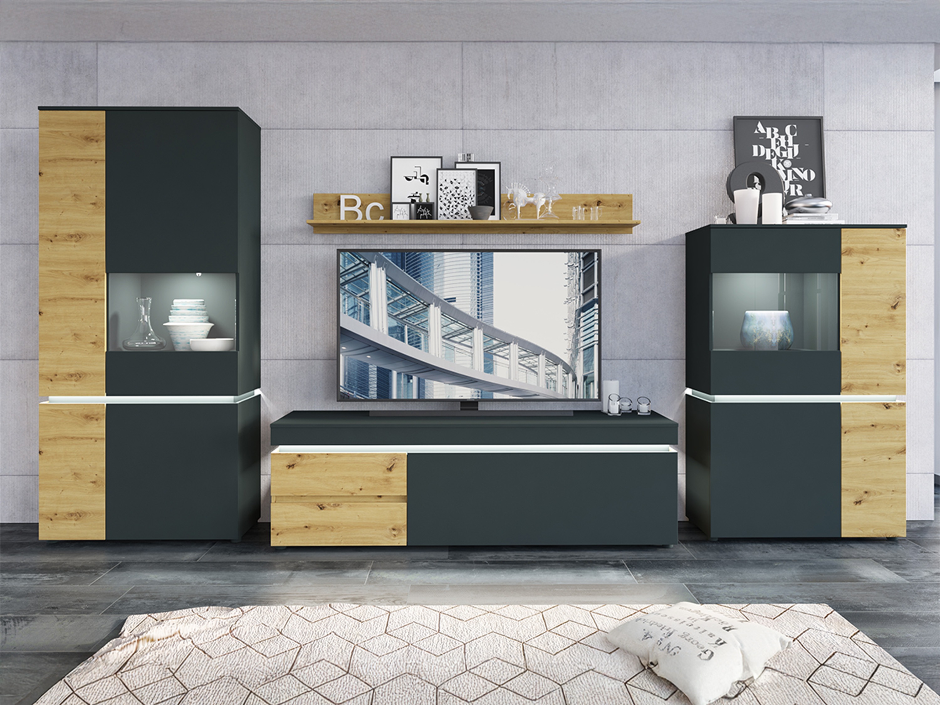 Stuemøbelsæt Ontario 176 (Artisan eg + Grå)