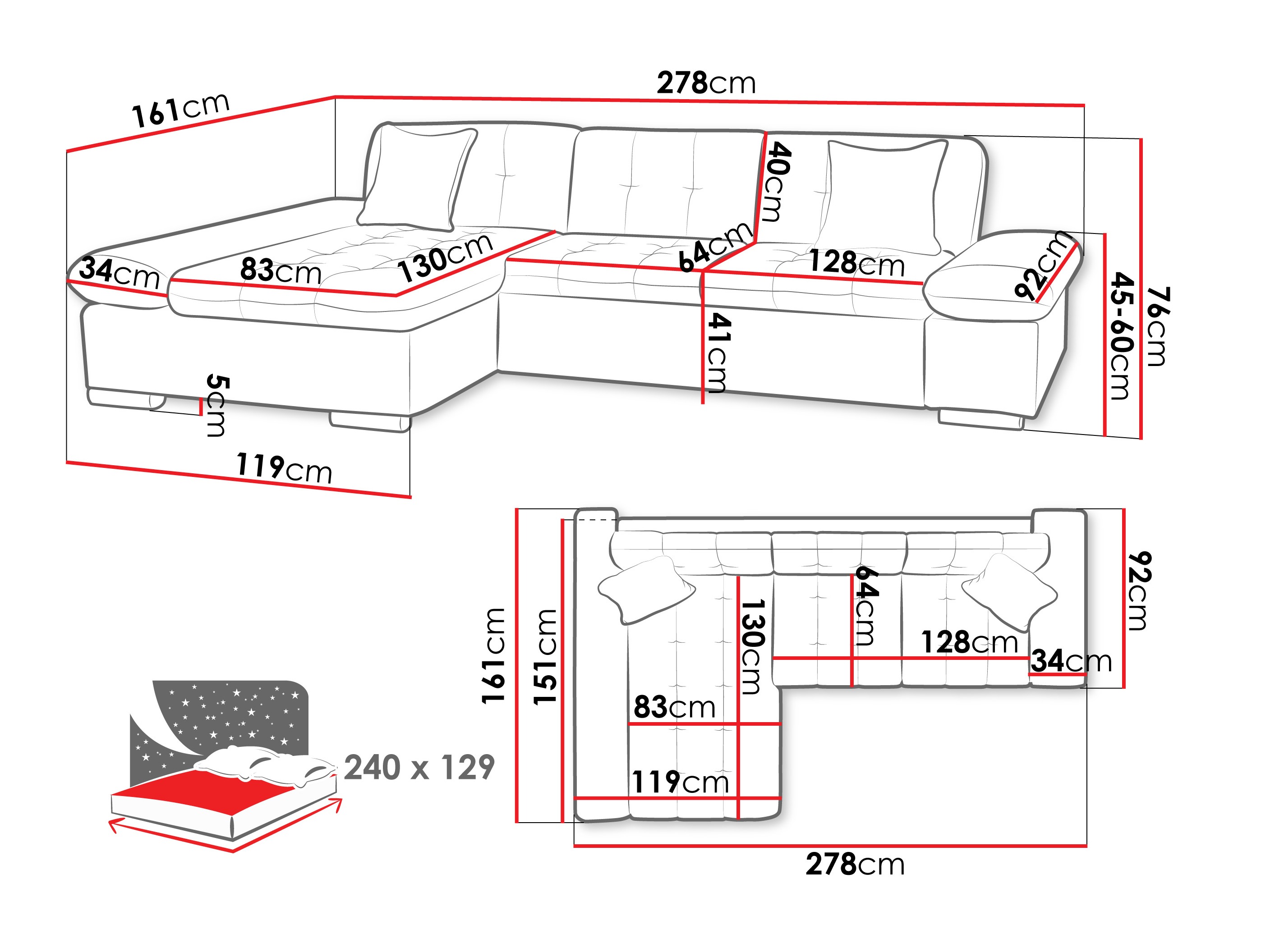 Hjørnesofa Comfivo 250 (Maya 07 + Maya 02)