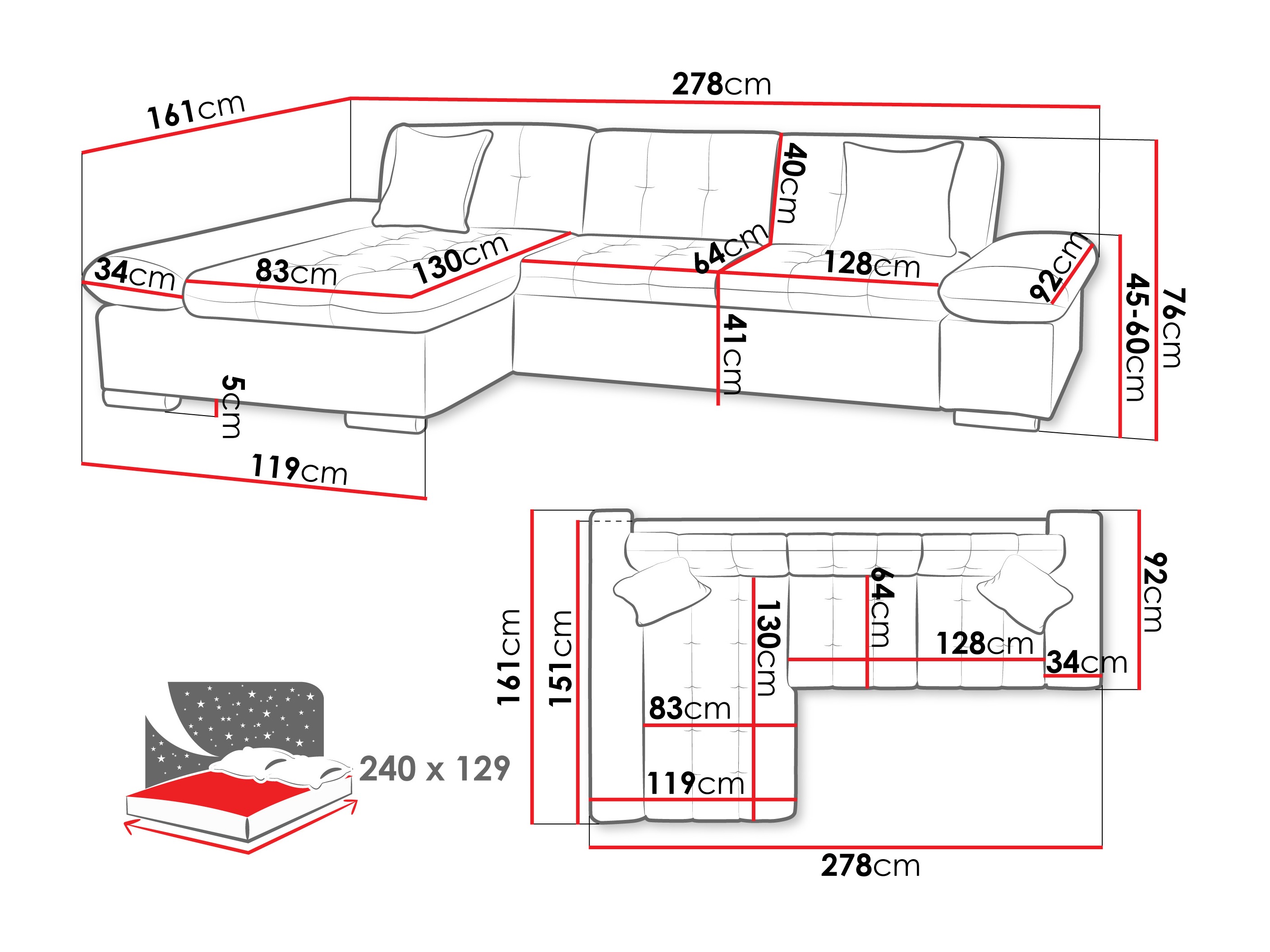 Hjørnesofa Comfivo 250 (Piaingen 21 + Mokka 03)