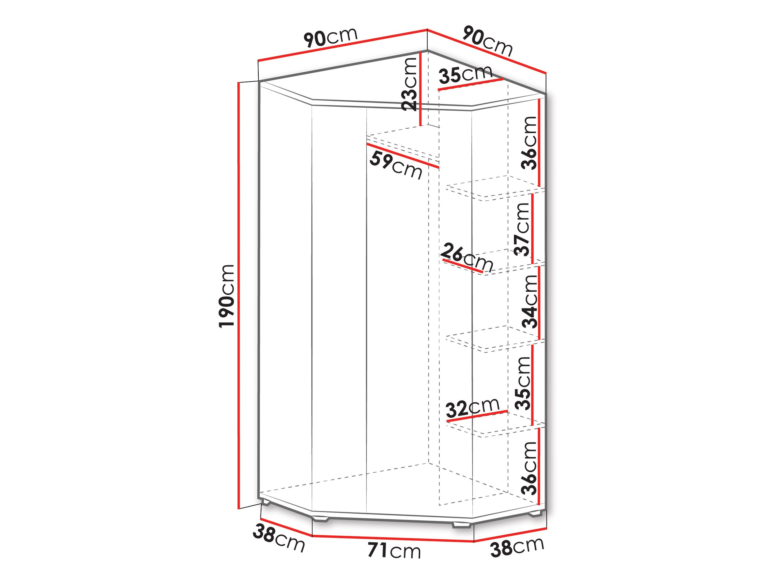 Hjørnegarderob Camteso 100 (Hvid + Egetræ + Turkis)