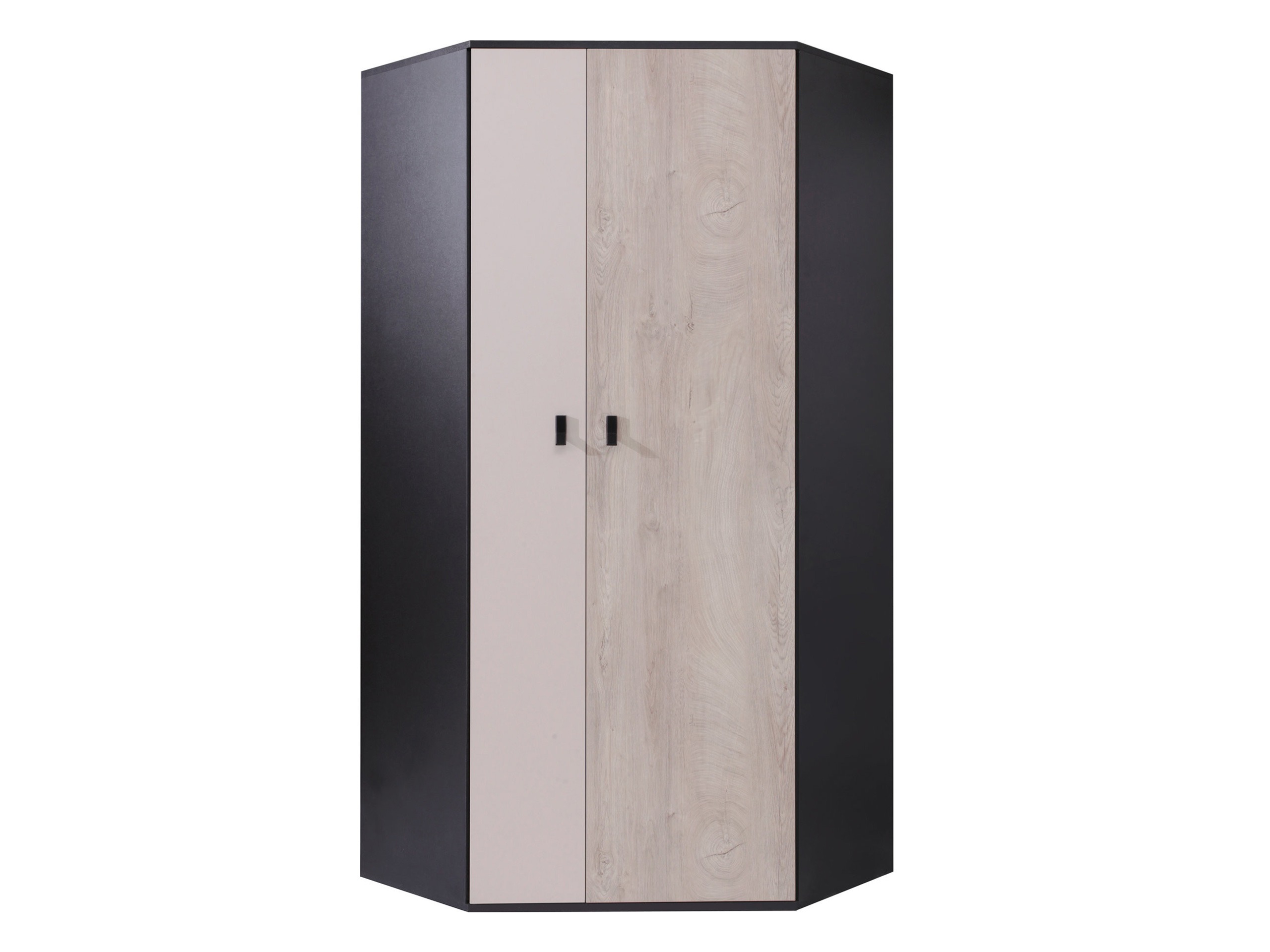 Hjørnegarderob Camteso 100 (Sort + Egetræ + Beige)