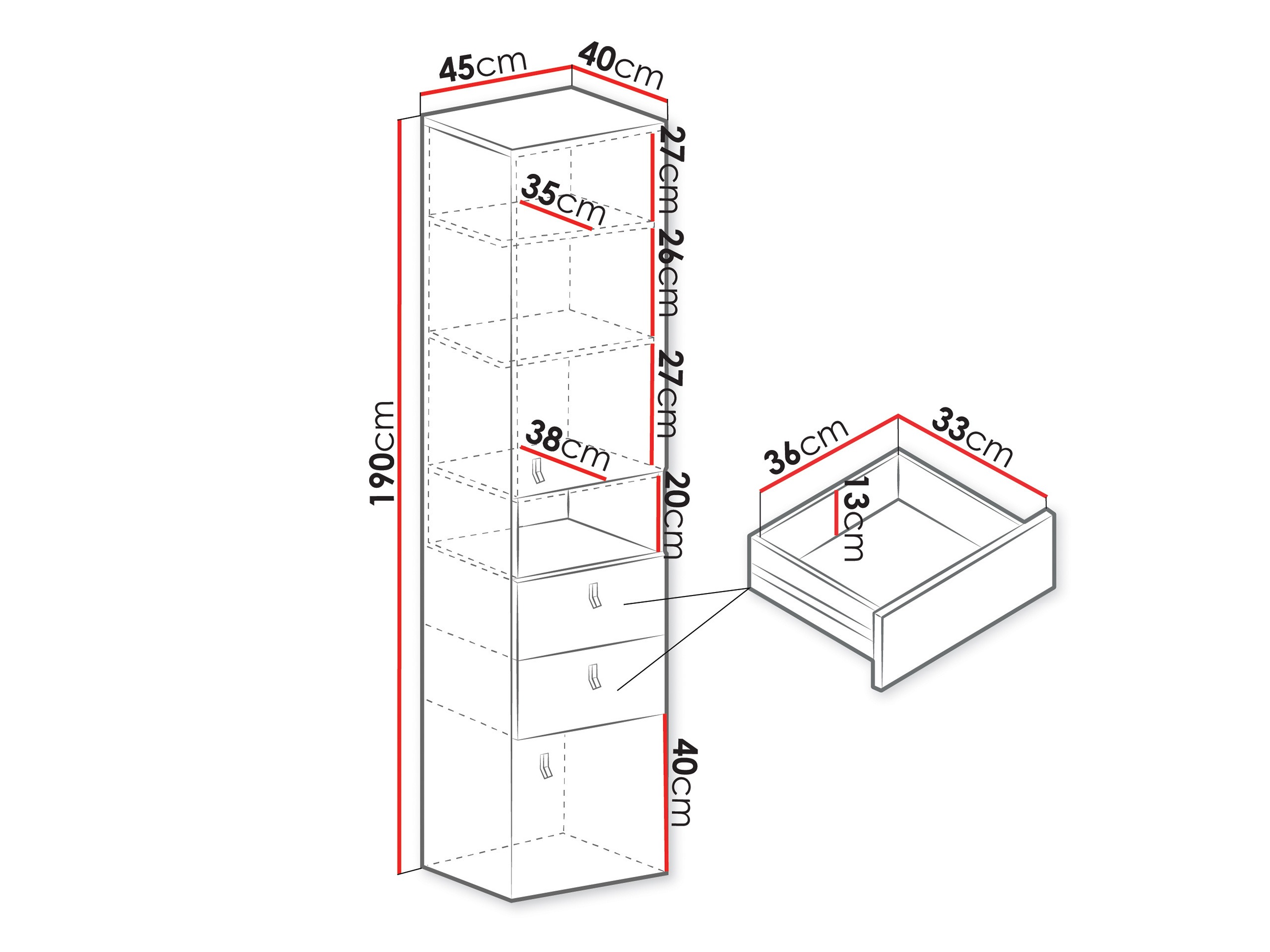Reol Camteso 102 (Hvid + Egetræ + Turkis)