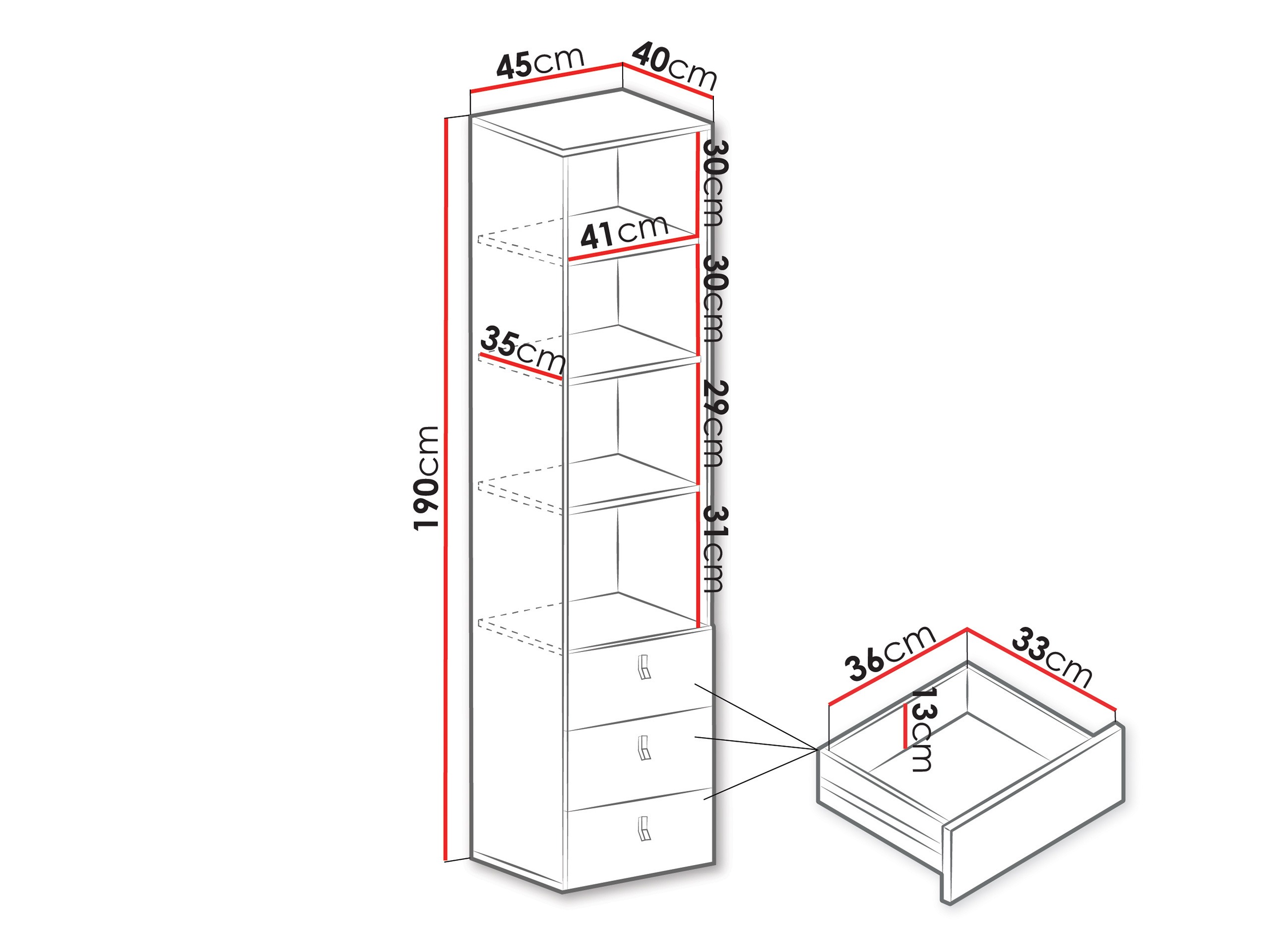 Reol Camteso 104 (Hvid + Egetræ + Turkis)
