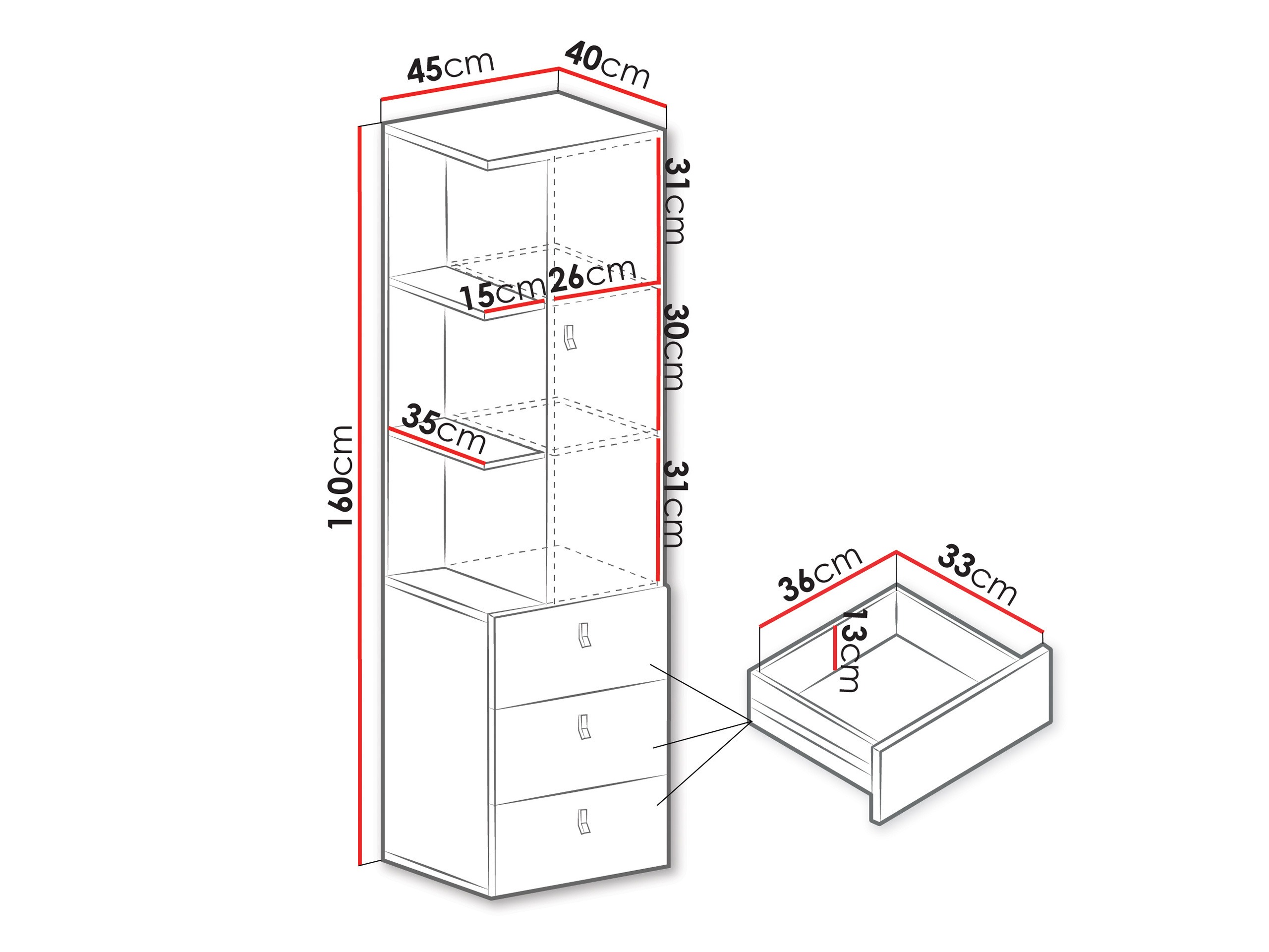 Reol Camteso 105 (Hvid + Egetræ + Turkis)