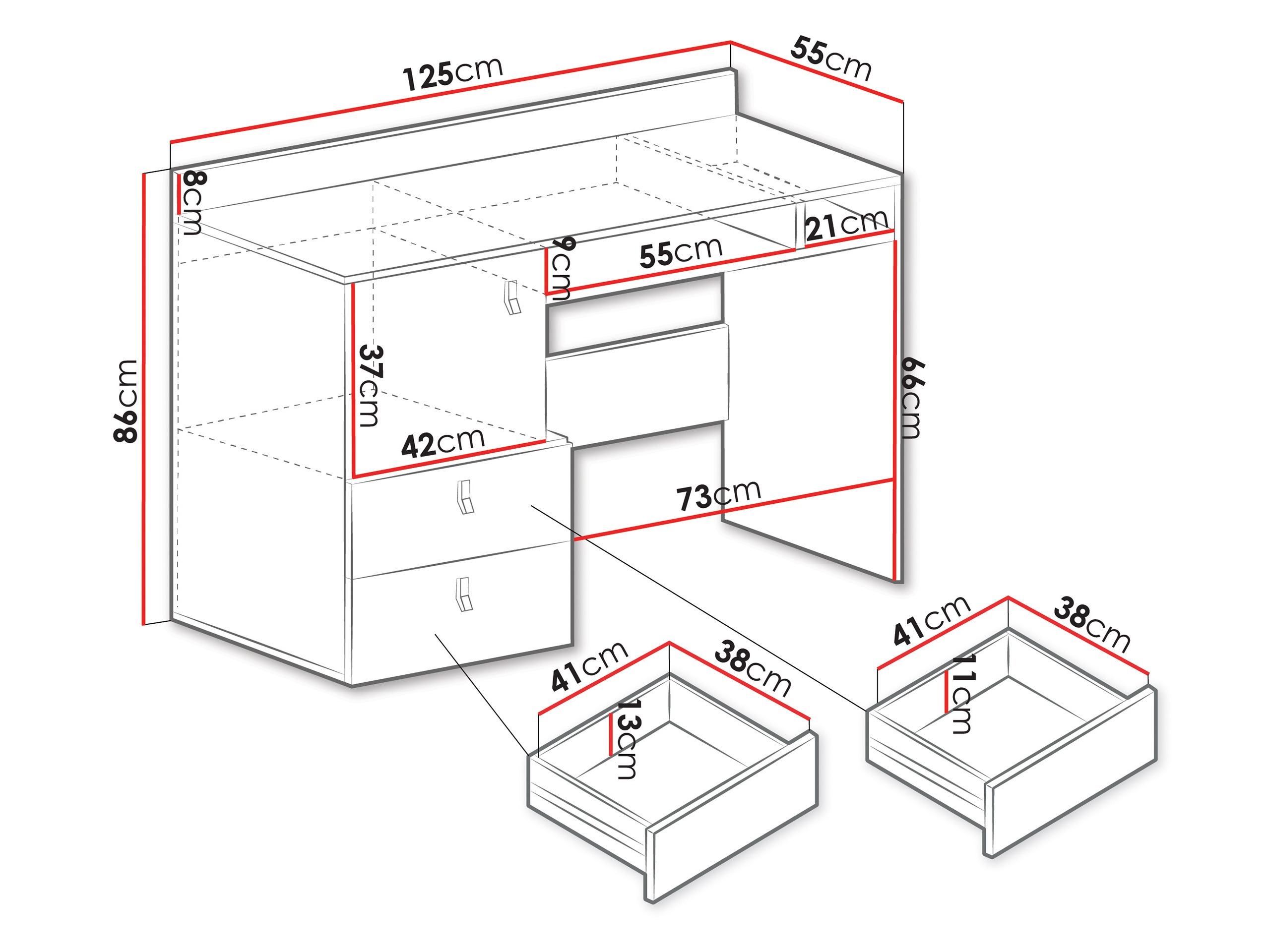 Skrivebord Camteso 107 (Hvid + Egetræ + Turkis)