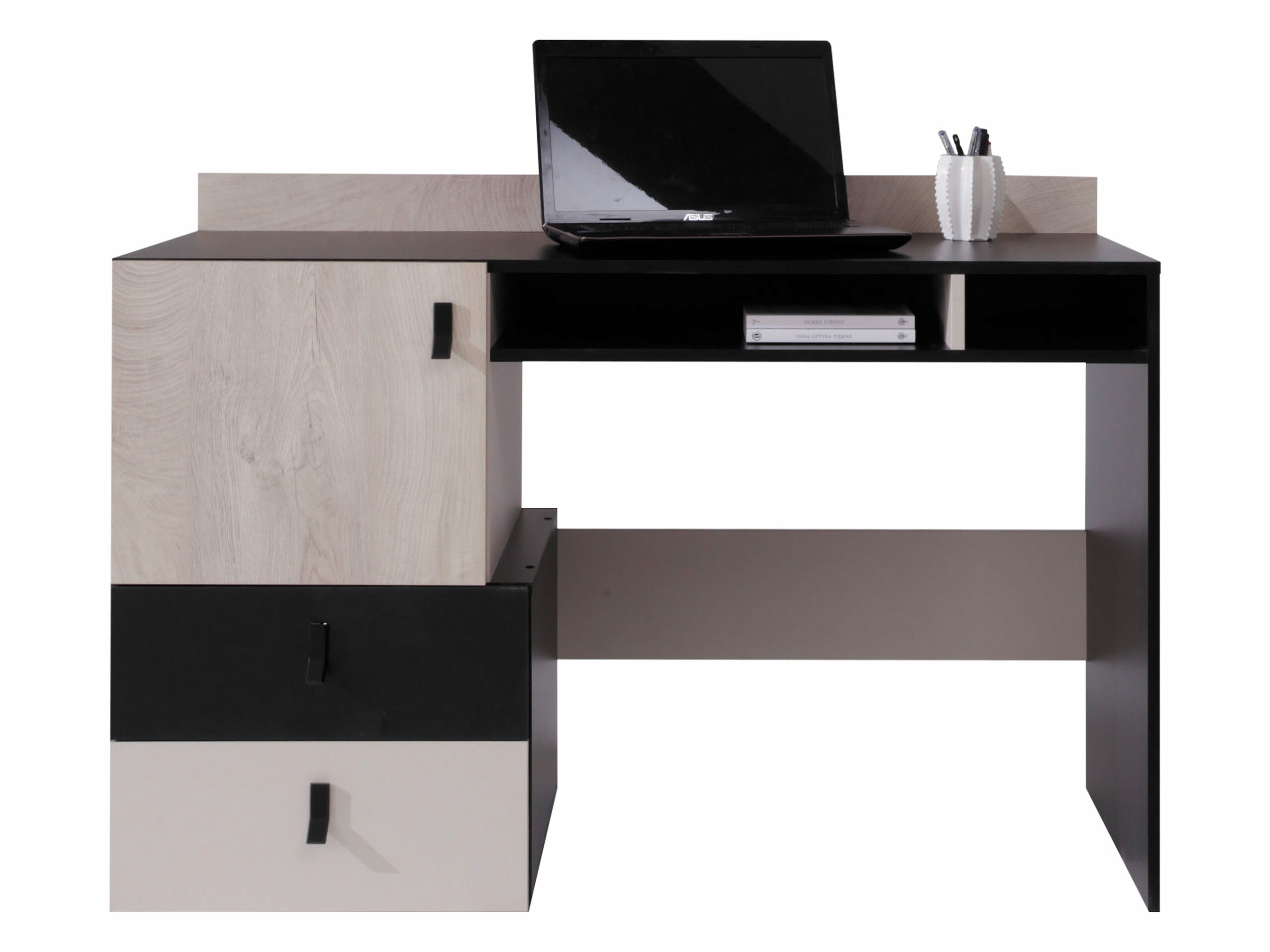 Skrivebord Camteso 107 (Sort + Egetræ + Beige)