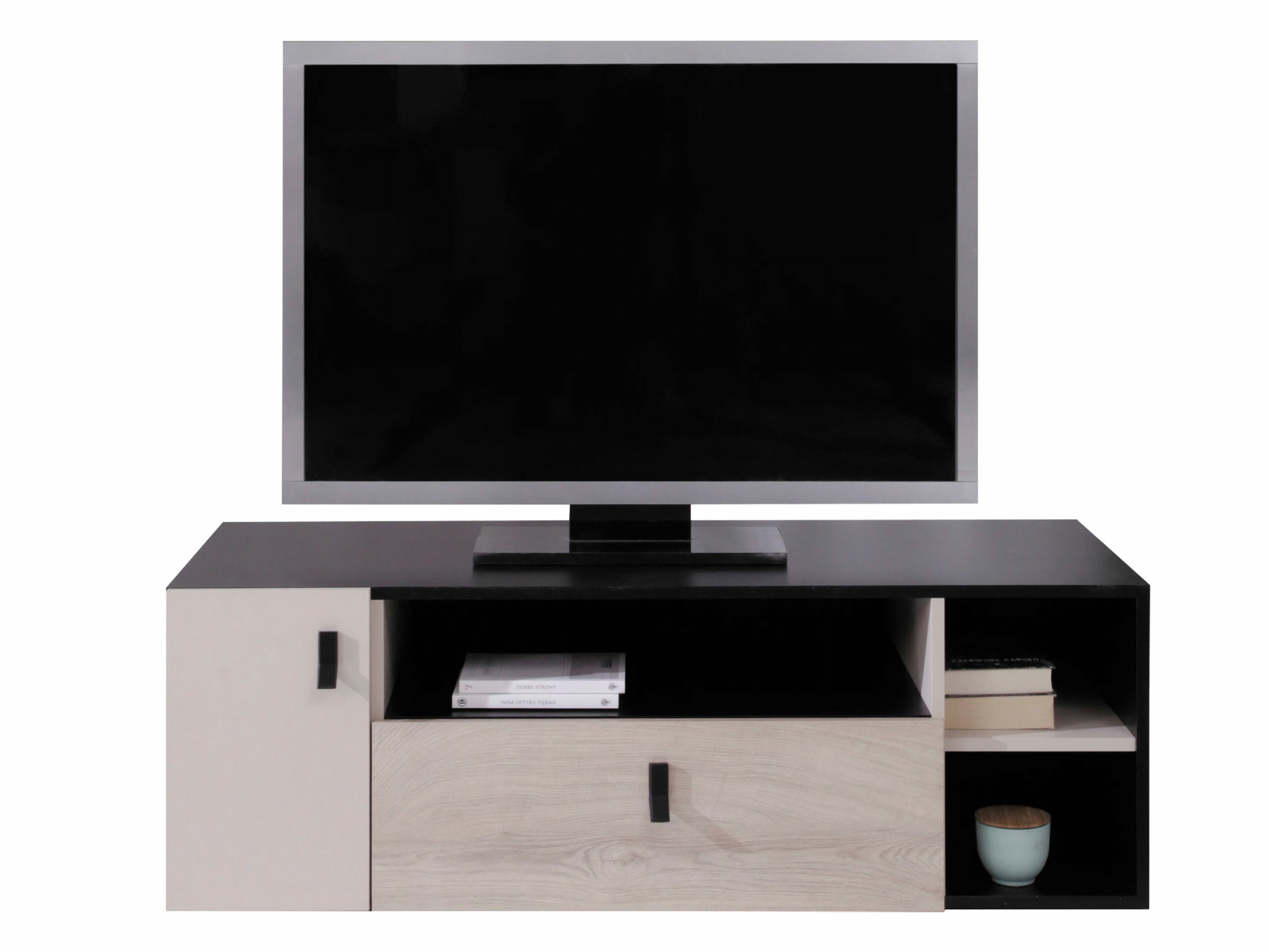 TV-bord Camteso 108 (Sort + Egetræ + Beige)