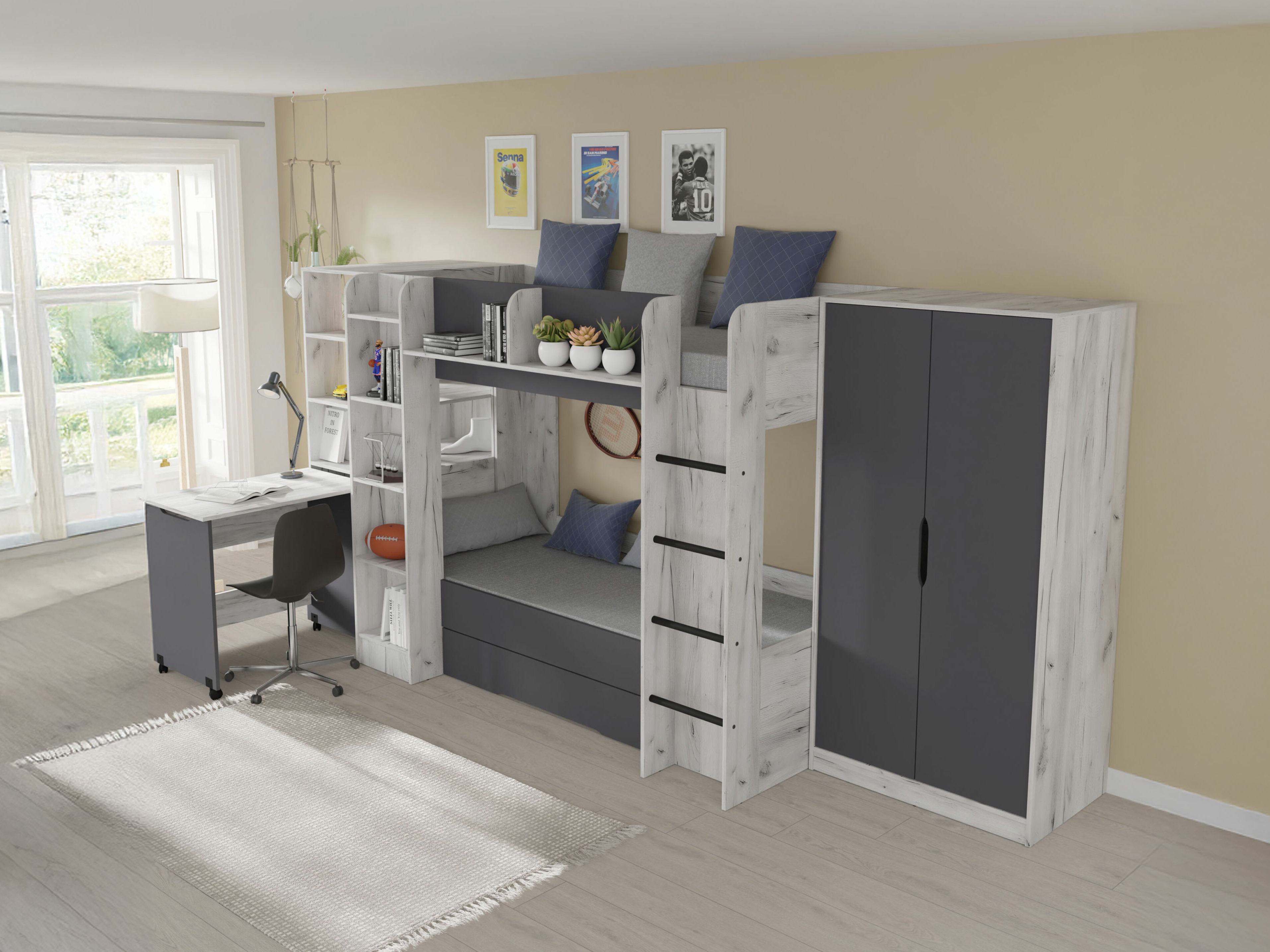 Børneværelsessæt Elitenu 104 (Craft hvid + Grafit)