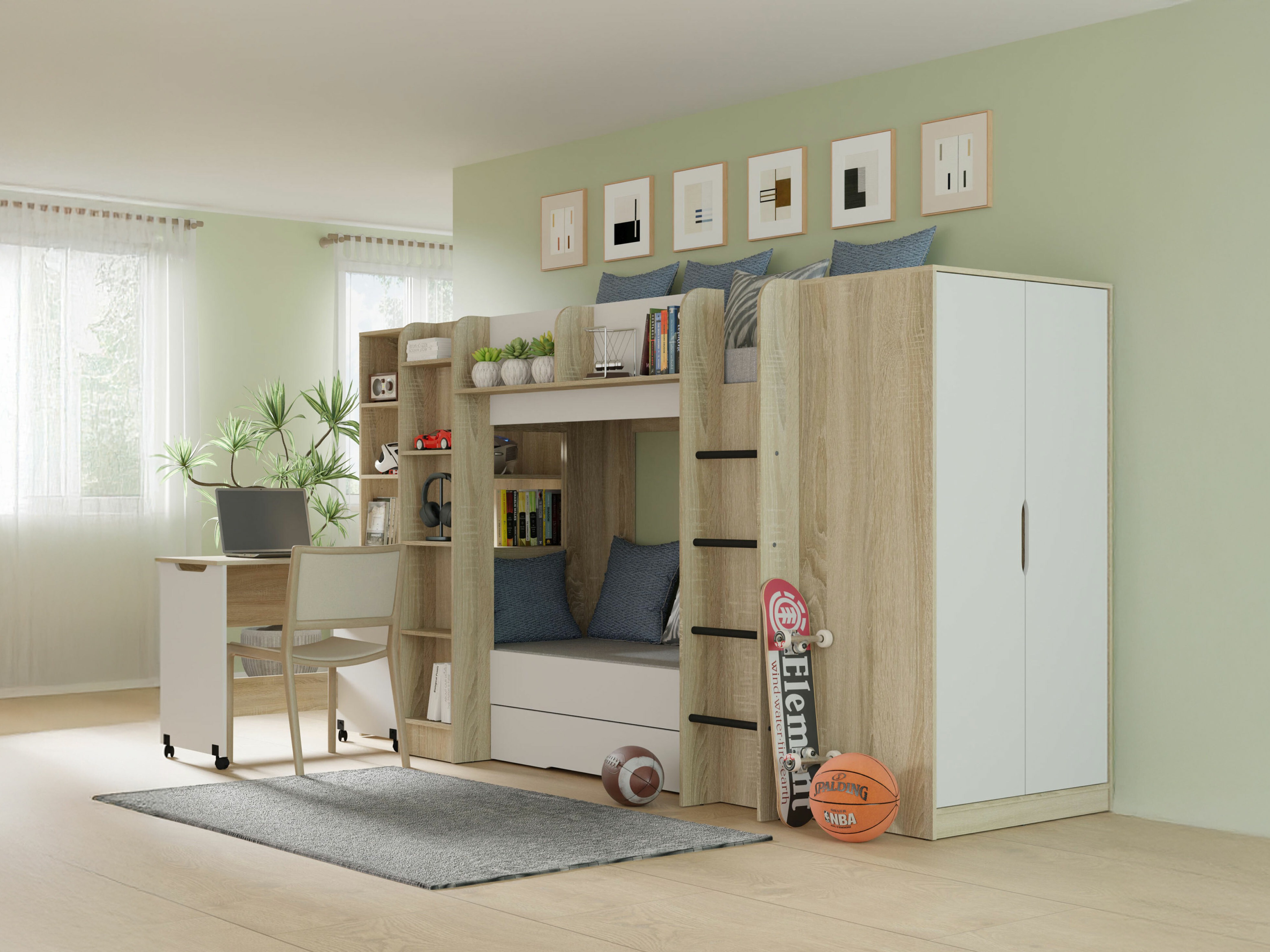 Børneværelsessæt Elitenu 104 (Sonoma eg + Hvid)