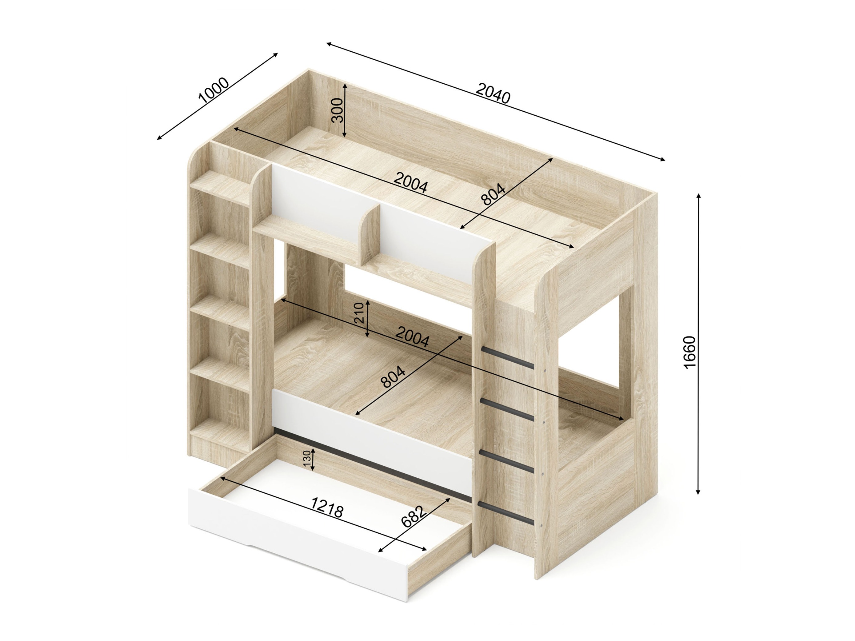 Køjeseng Elitenu 102 (Sonoma eg + Hvid)