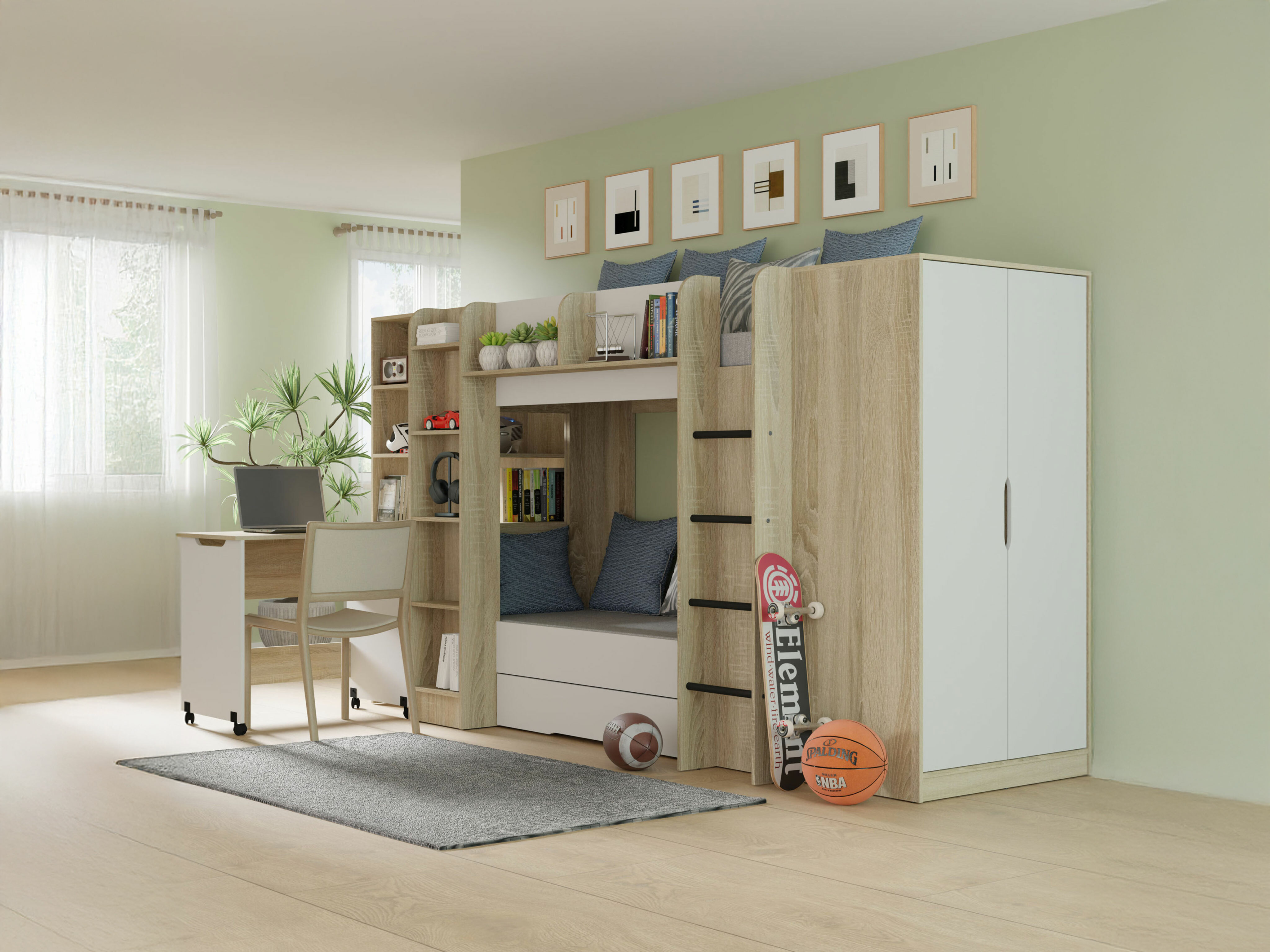 Køjeseng Elitenu 102 (Sonoma eg + Hvid)