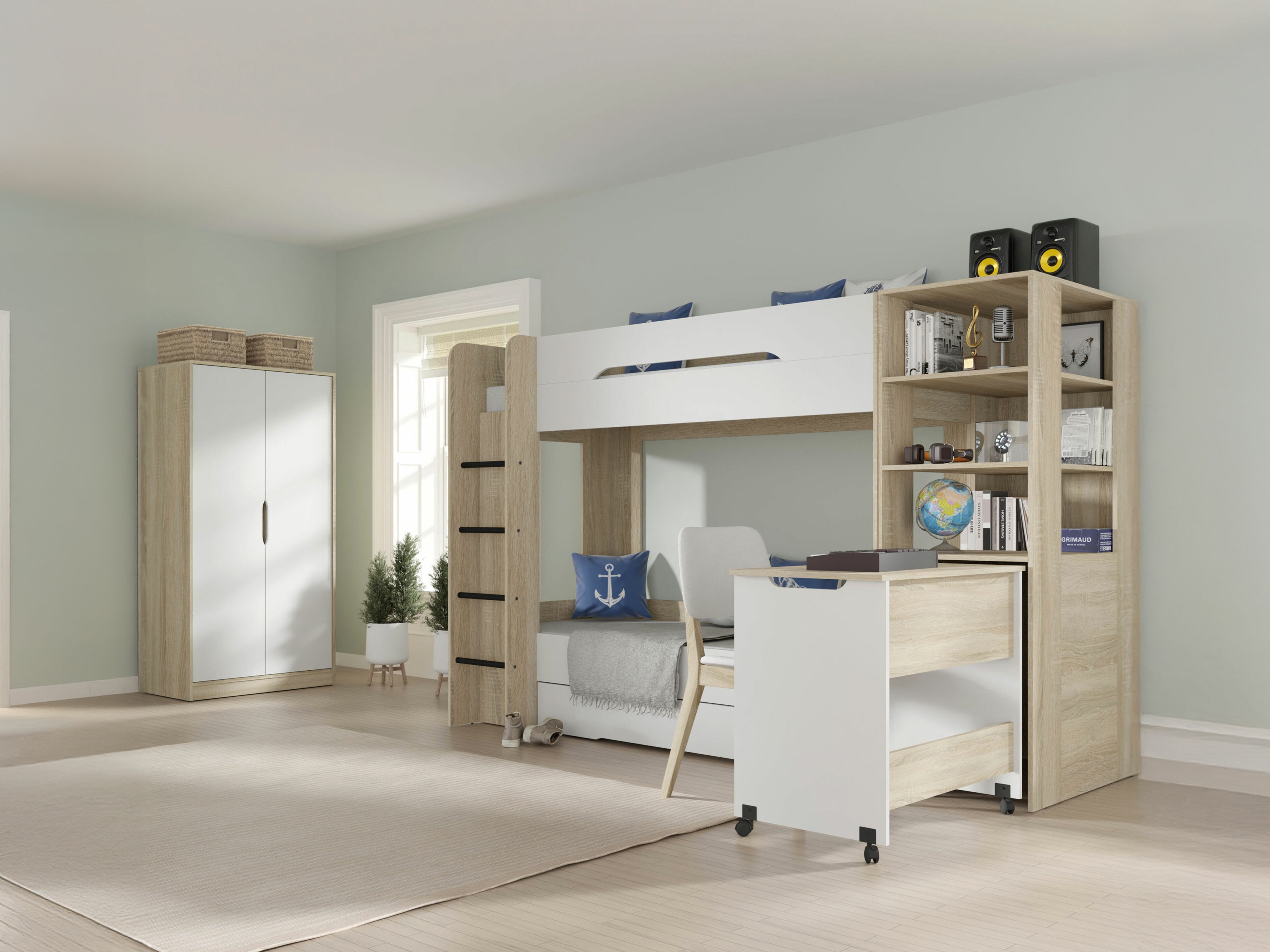 Køjeseng Elitenu 103 (Sonoma eg+ Hvid)