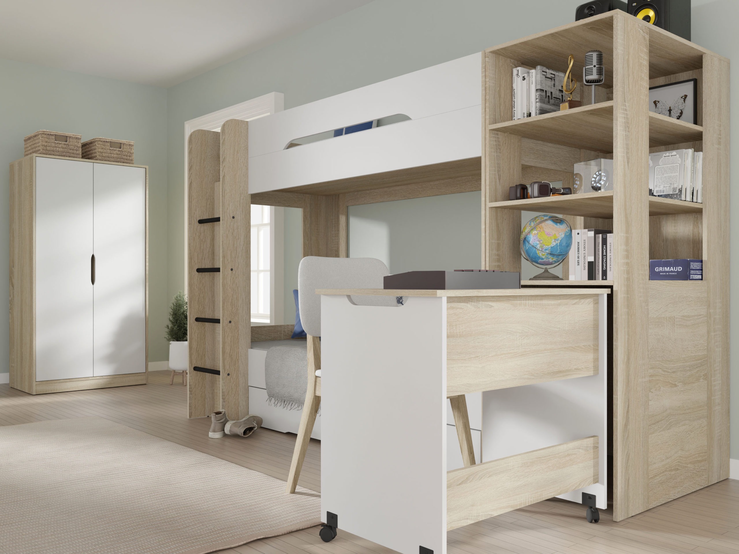 Køjeseng Elitenu 103 (Sonoma eg+ Hvid)