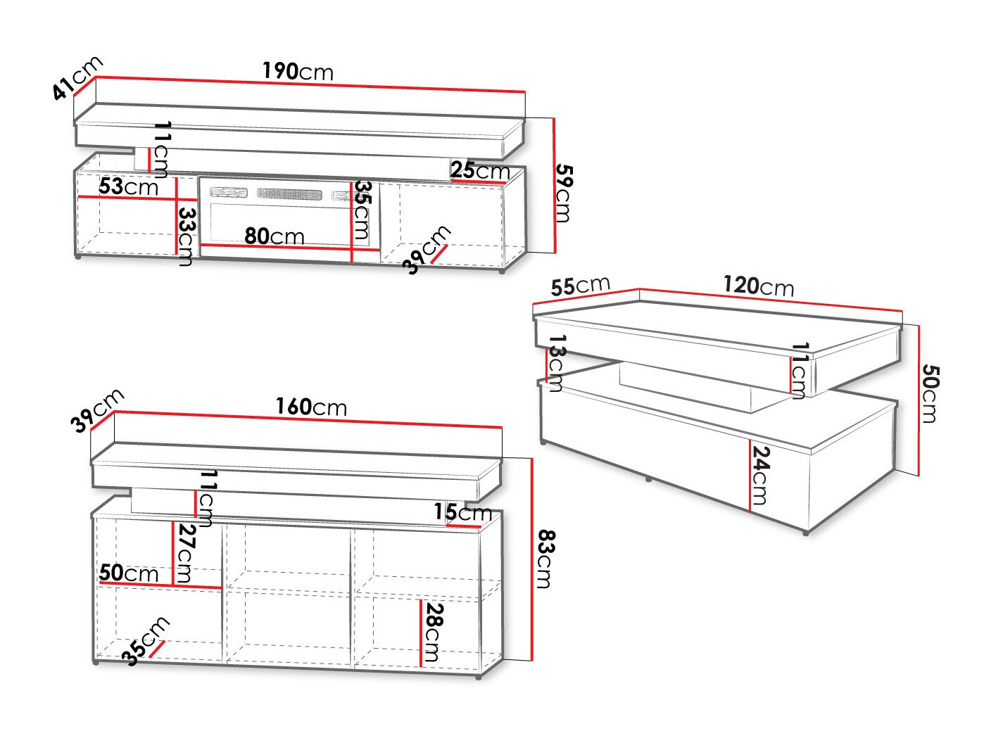 Stuemøbelsæt Monfero I (Hvid + Glansfuld hvid)
