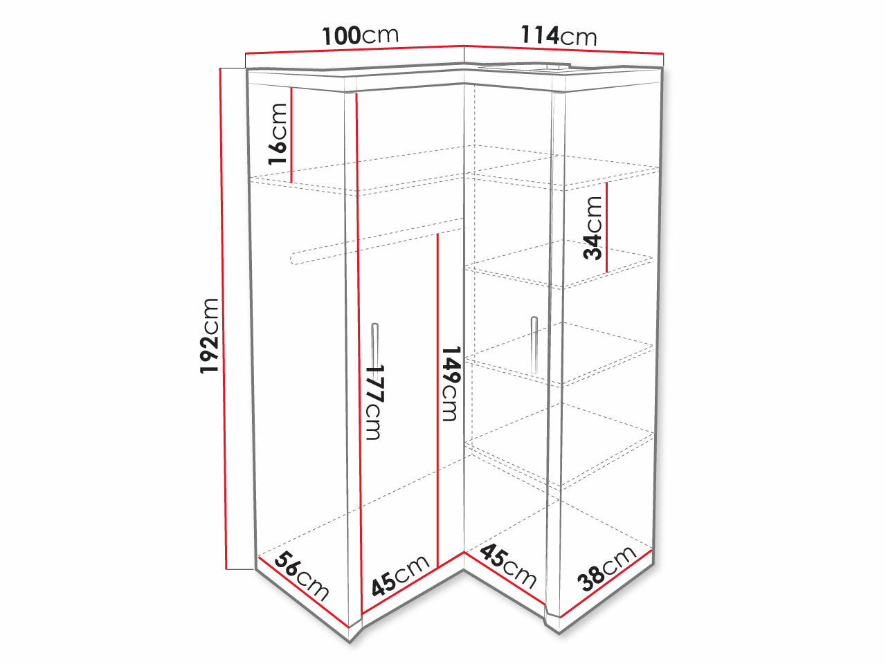 Hjørnegarderob Lorelie 119 (Trøffel egetræ)