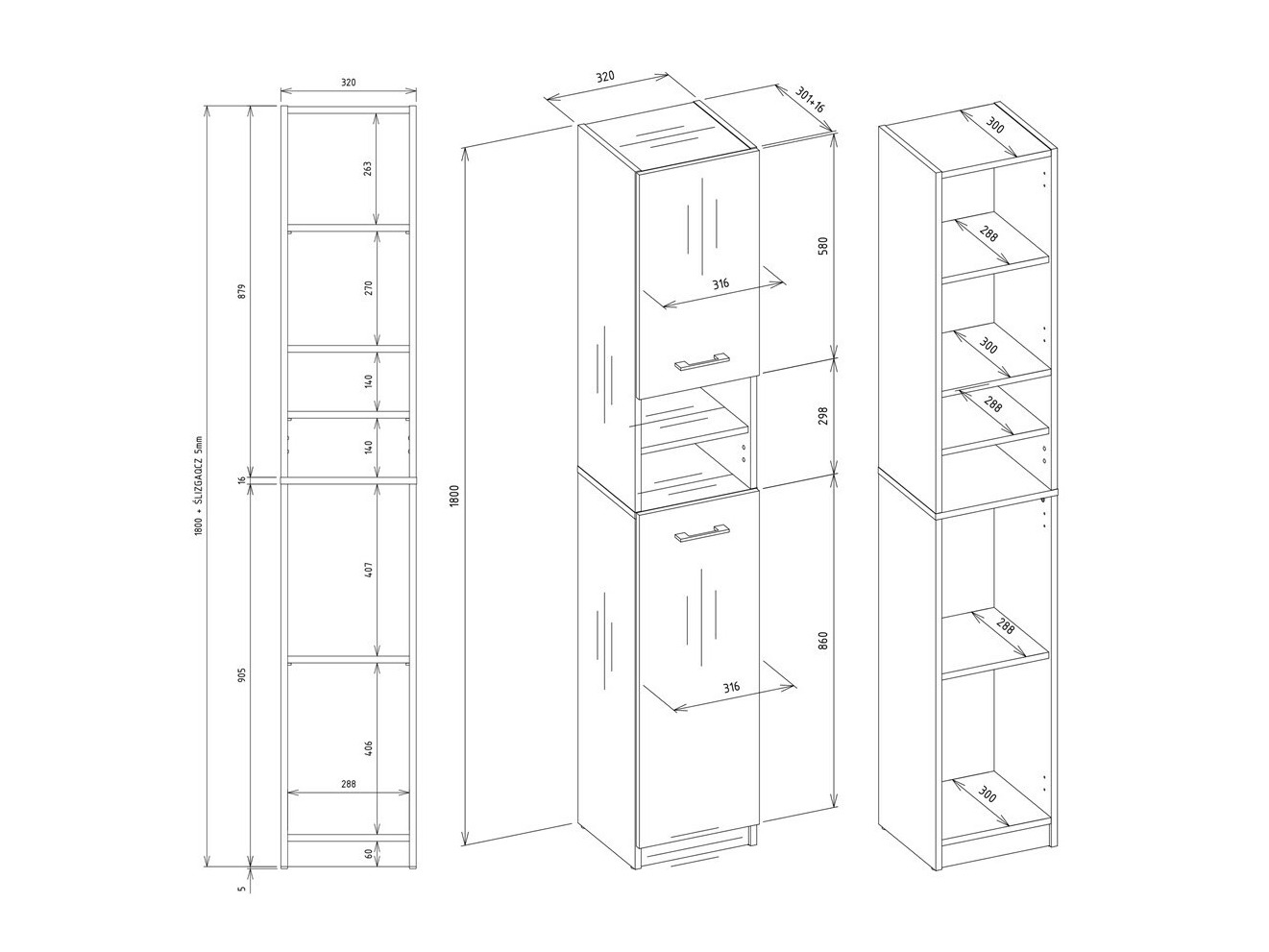 Stående badeværelsesskab Mandeville 152 (Antracit + Artisan eg)