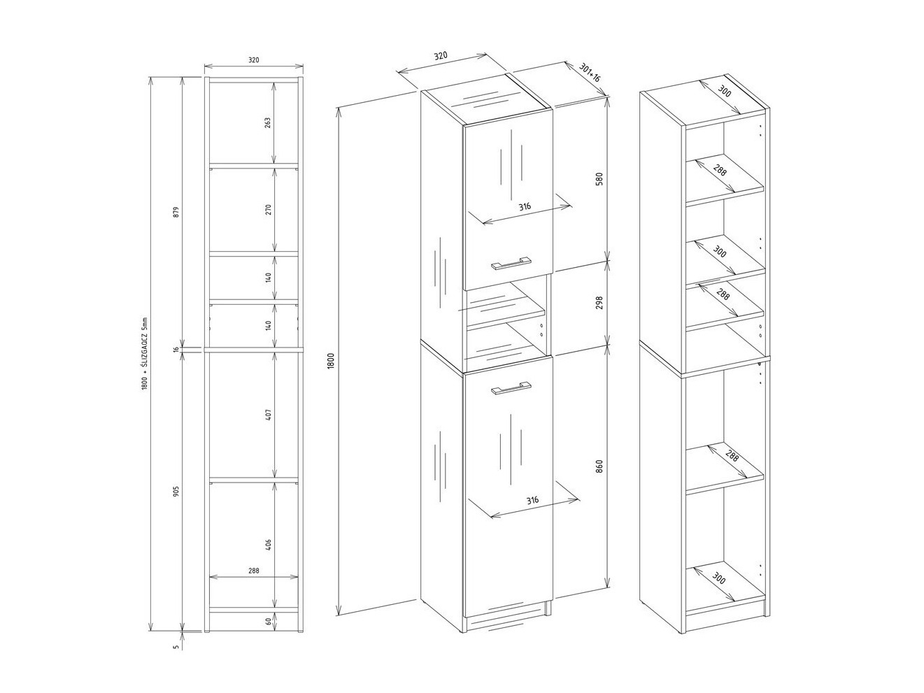 Stående badeværelsesskab Mandeville 152 (Hvid)