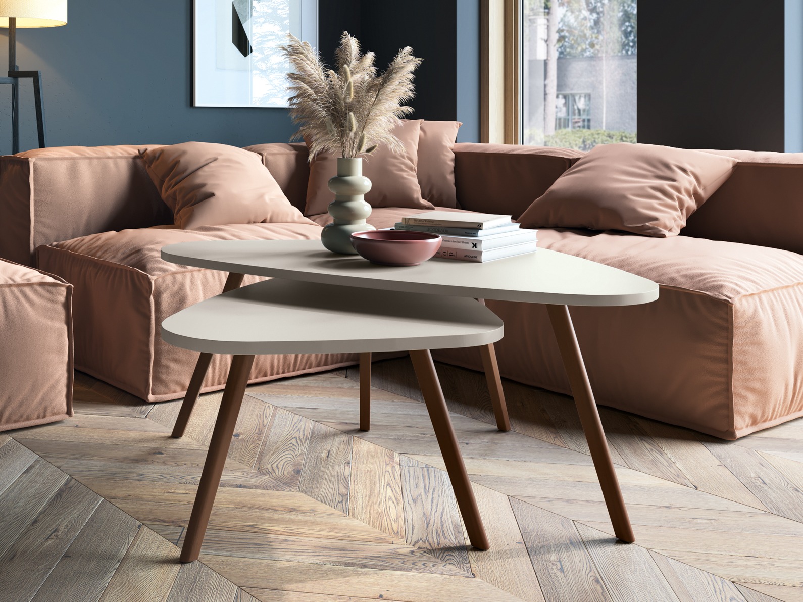 Sofabordssæt Ontario 202 (Hvid + Egetræ)