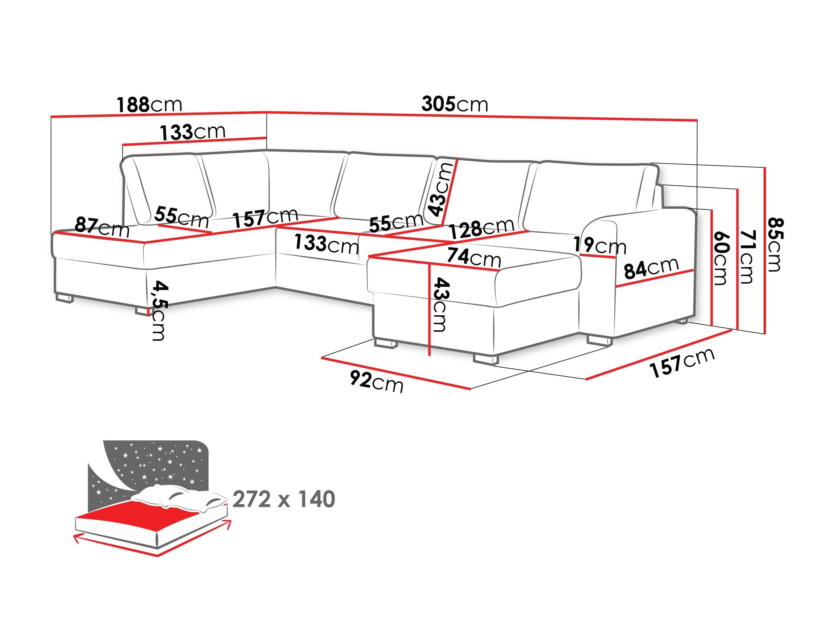 Hjørnesofa Comfivo 189 (Piaingen 17 + Piaingen 14)