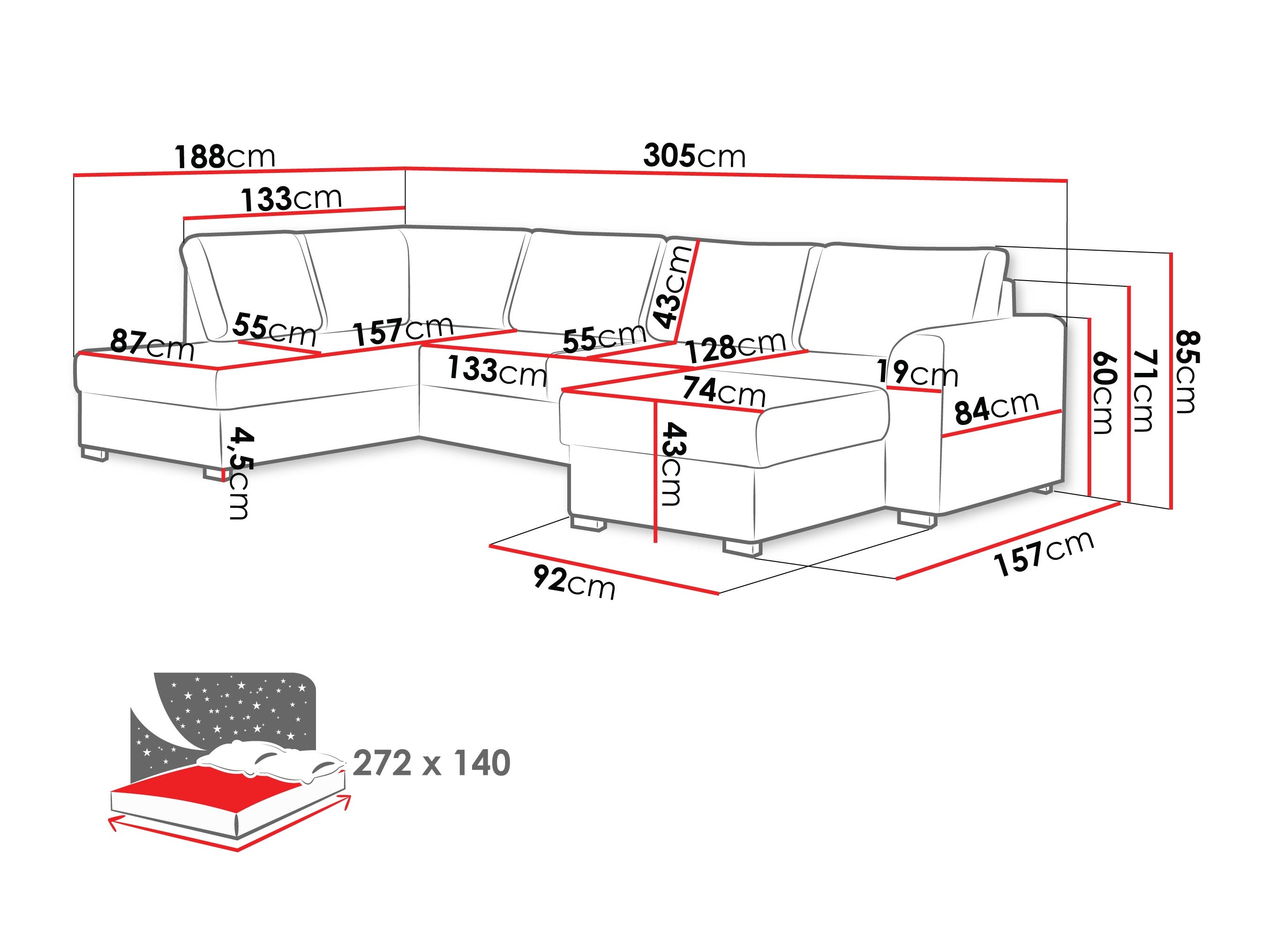 Hjørnesofa Comfivo 189 (Piaingen 17 + Piaingen 14)